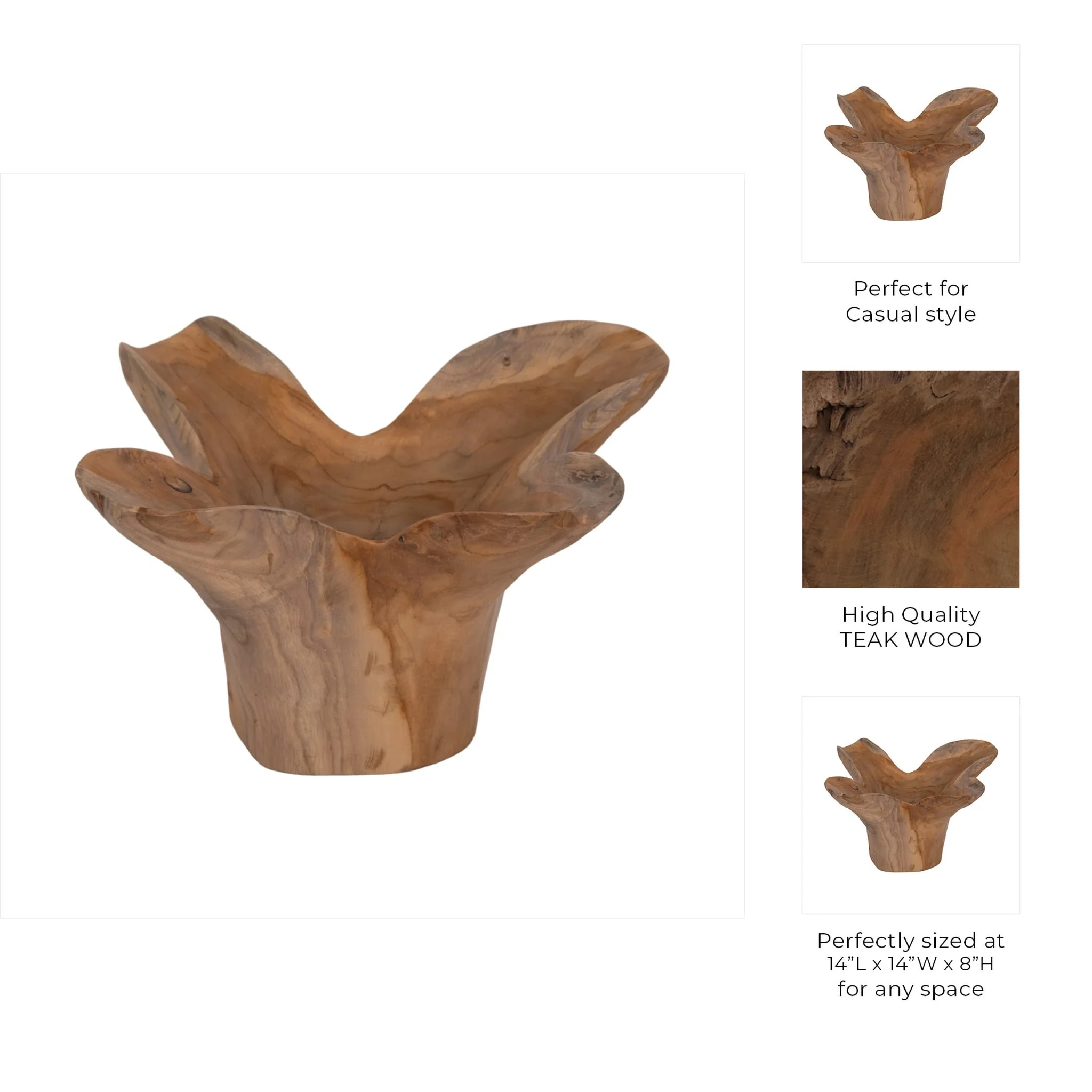 Wood, 14" Teak Bowl, Natural - Image 8