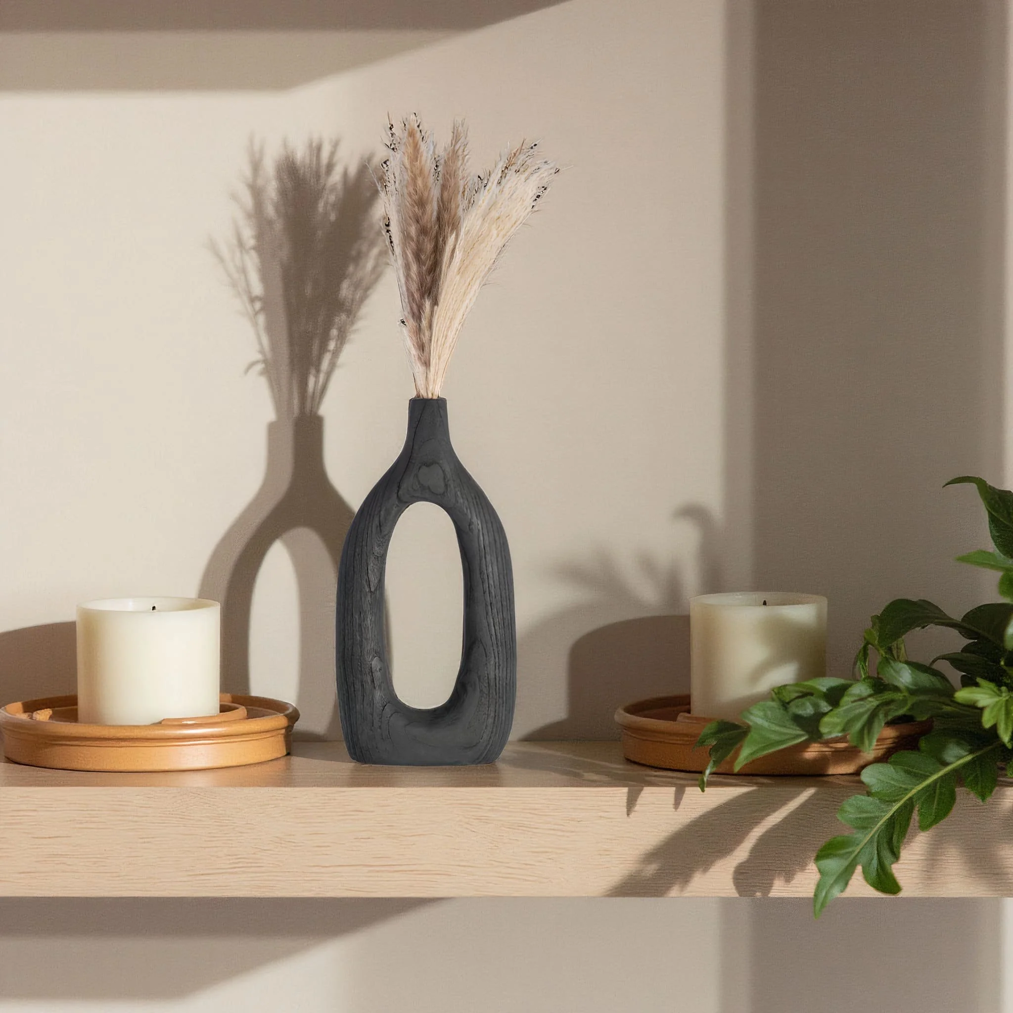 Wood, 14"h Cut-out Vase, Black - Image 12