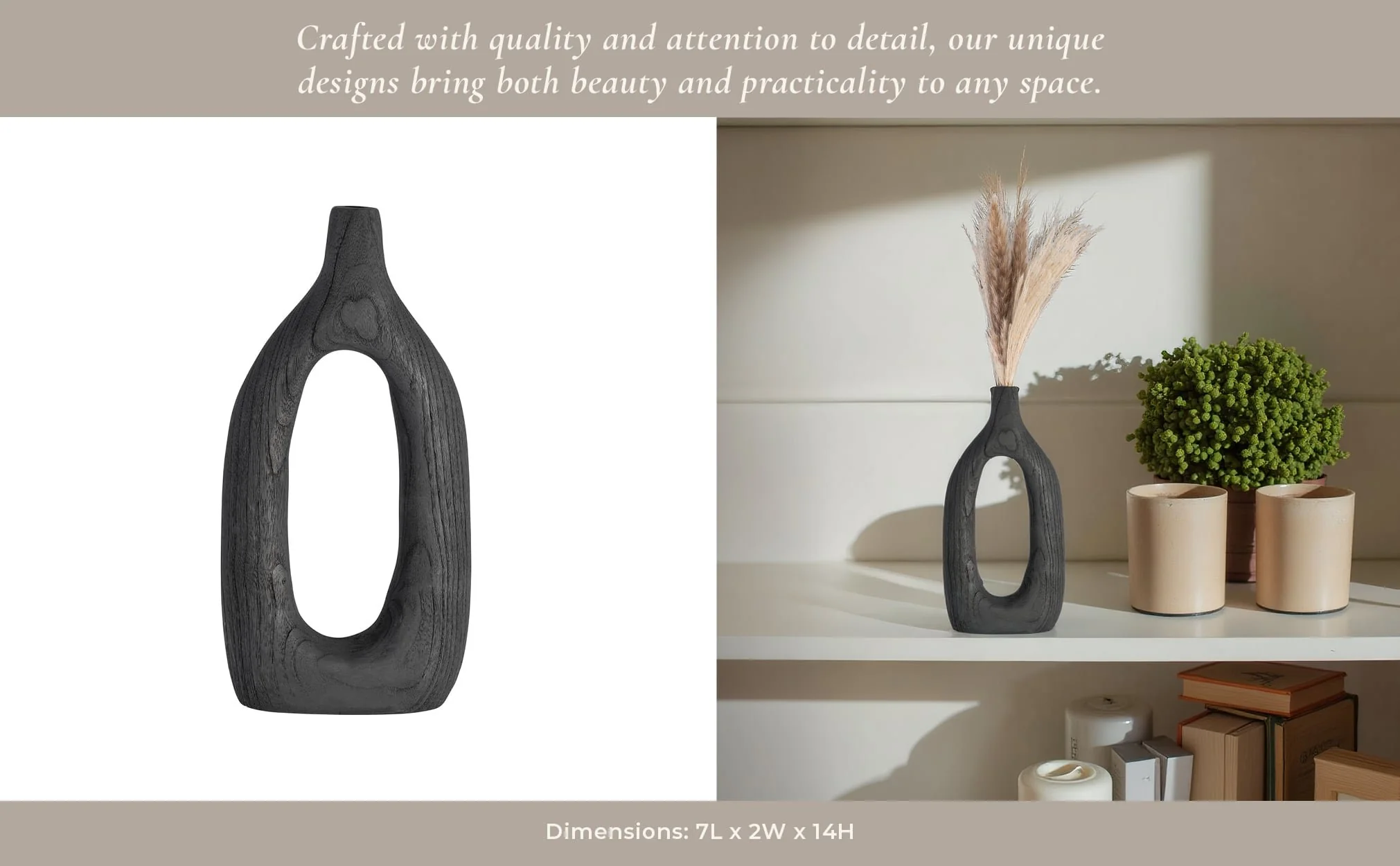 Wood, 14"h Cut-out Vase, Black - Image 13