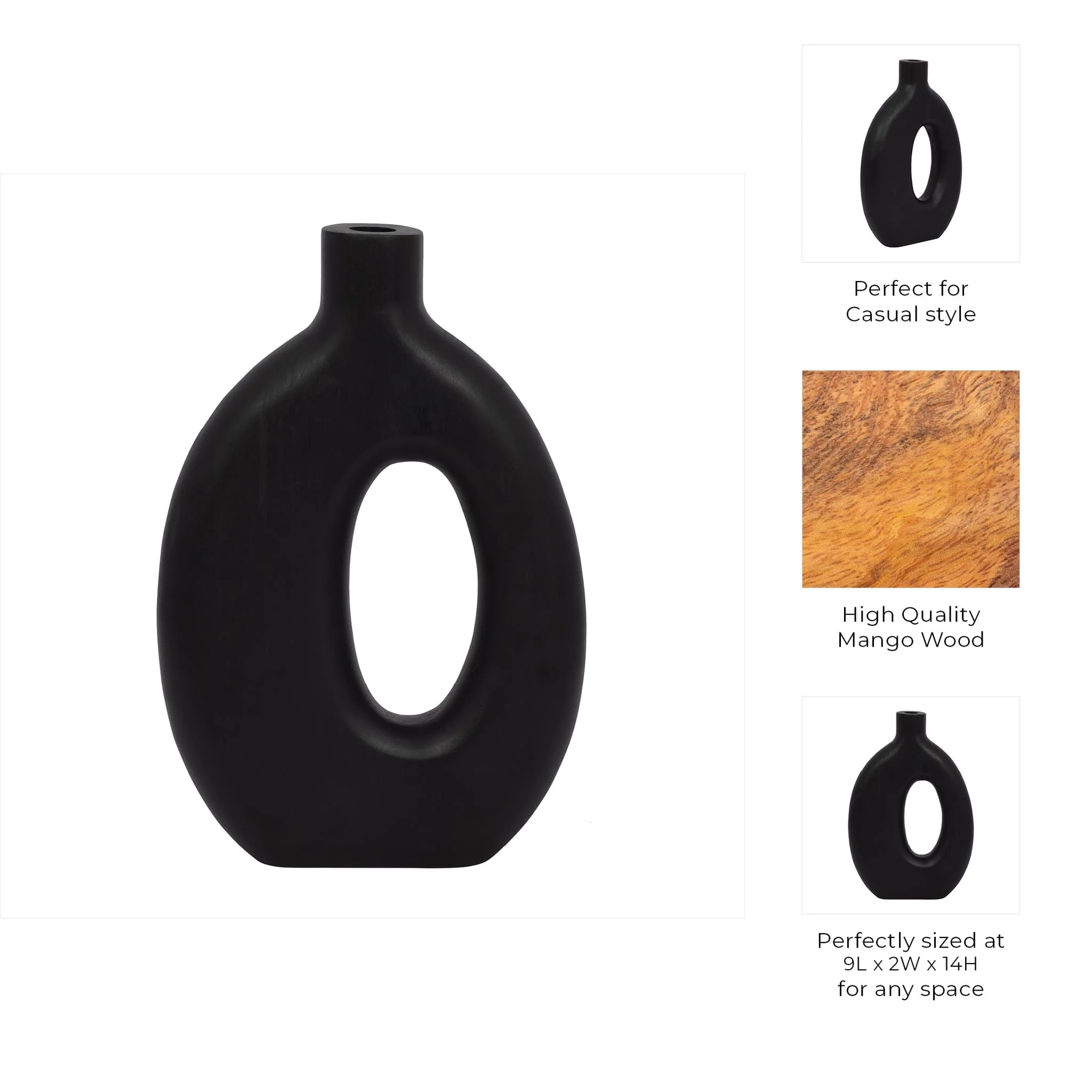 Wood, 14"h Cut-out Vase, Black - Image 10