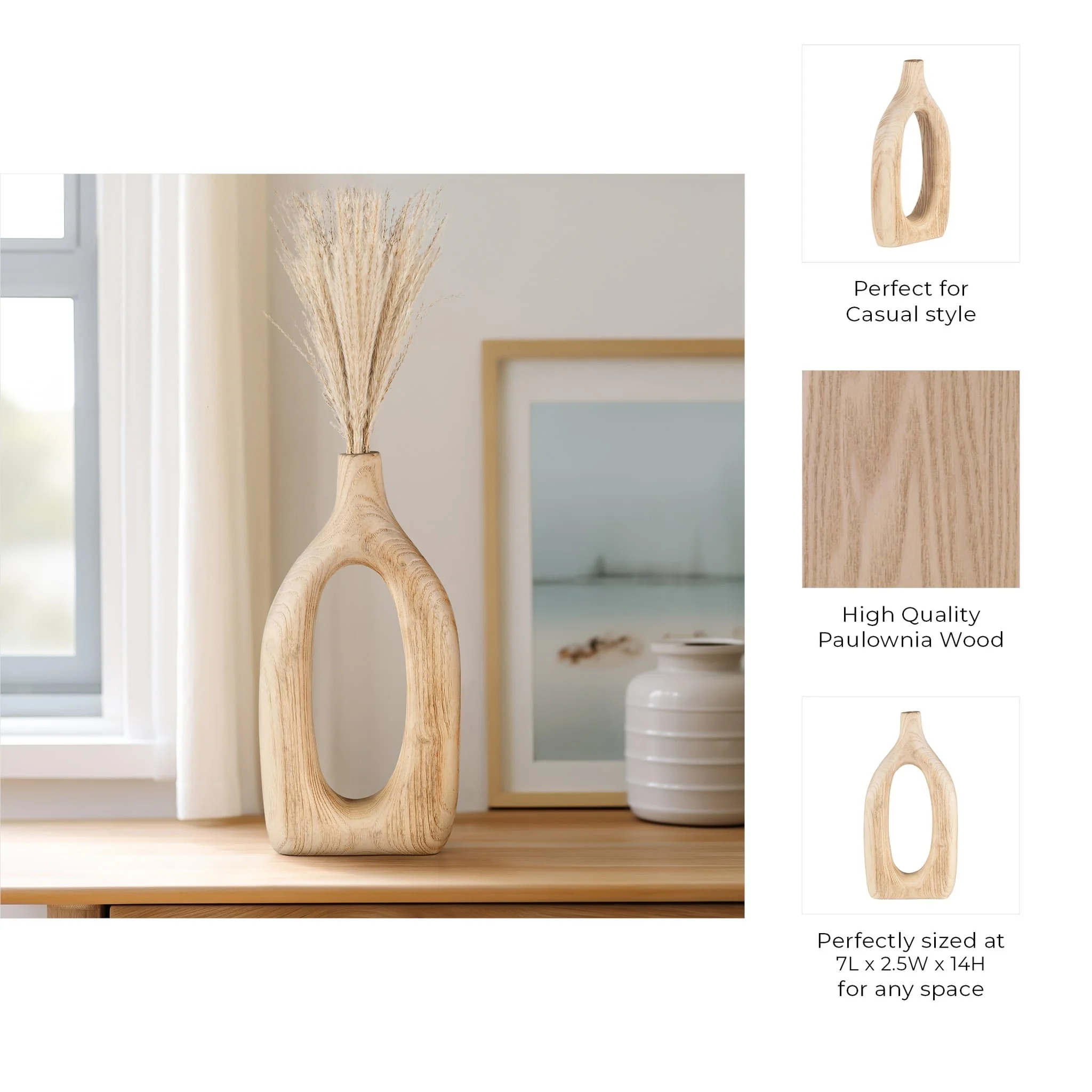 Wood, 14"h Cut-out Vase, Natural - Image 9