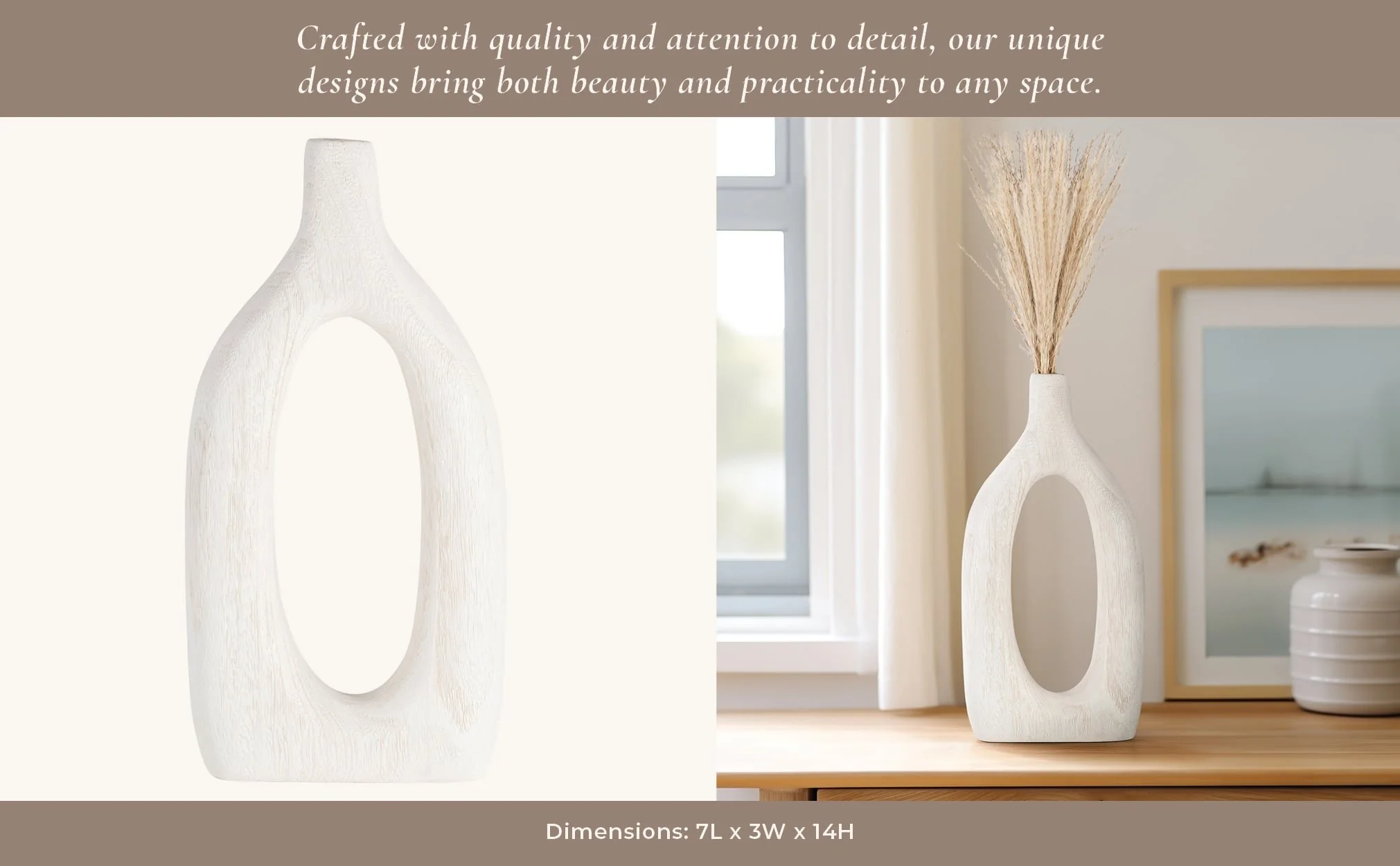 Wood, 14"h Cut-out Vase, White - Image 11
