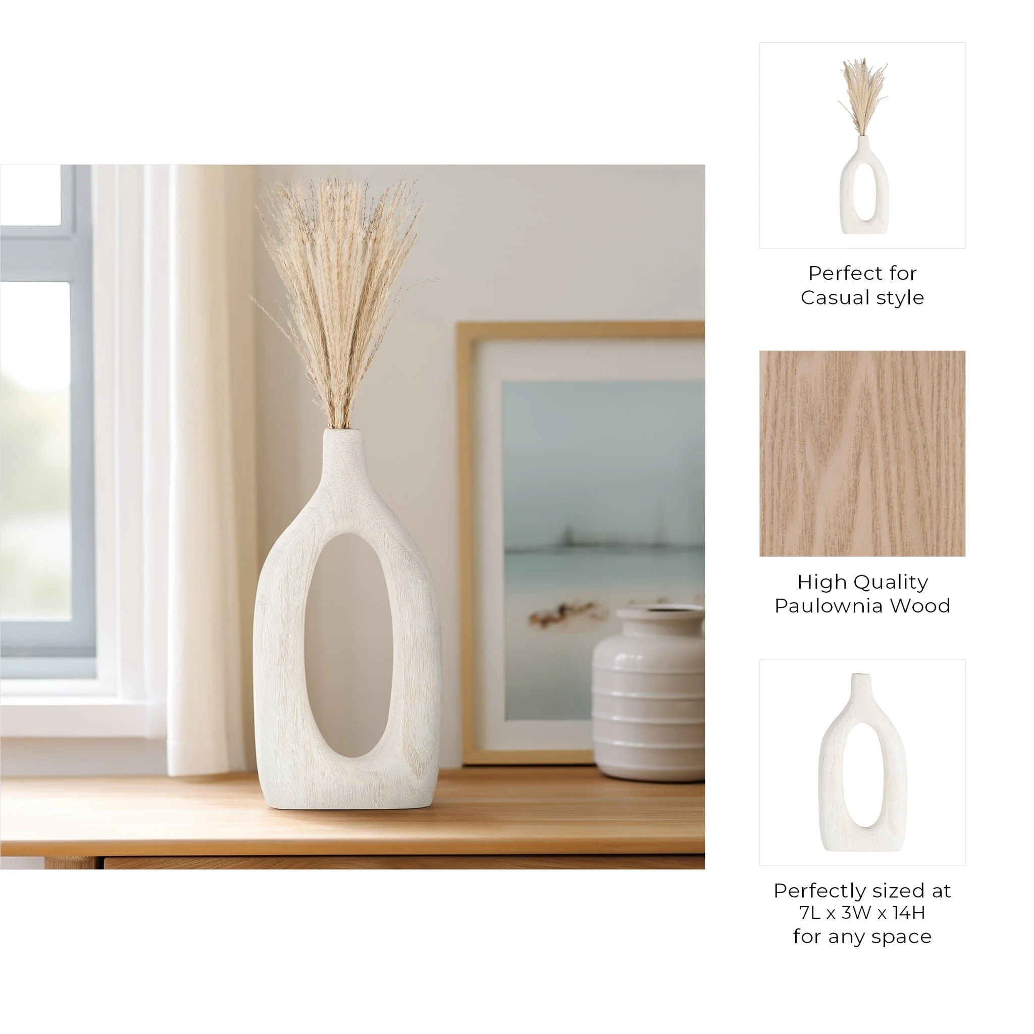 Wood, 14"h Cut-out Vase, White - Image 9
