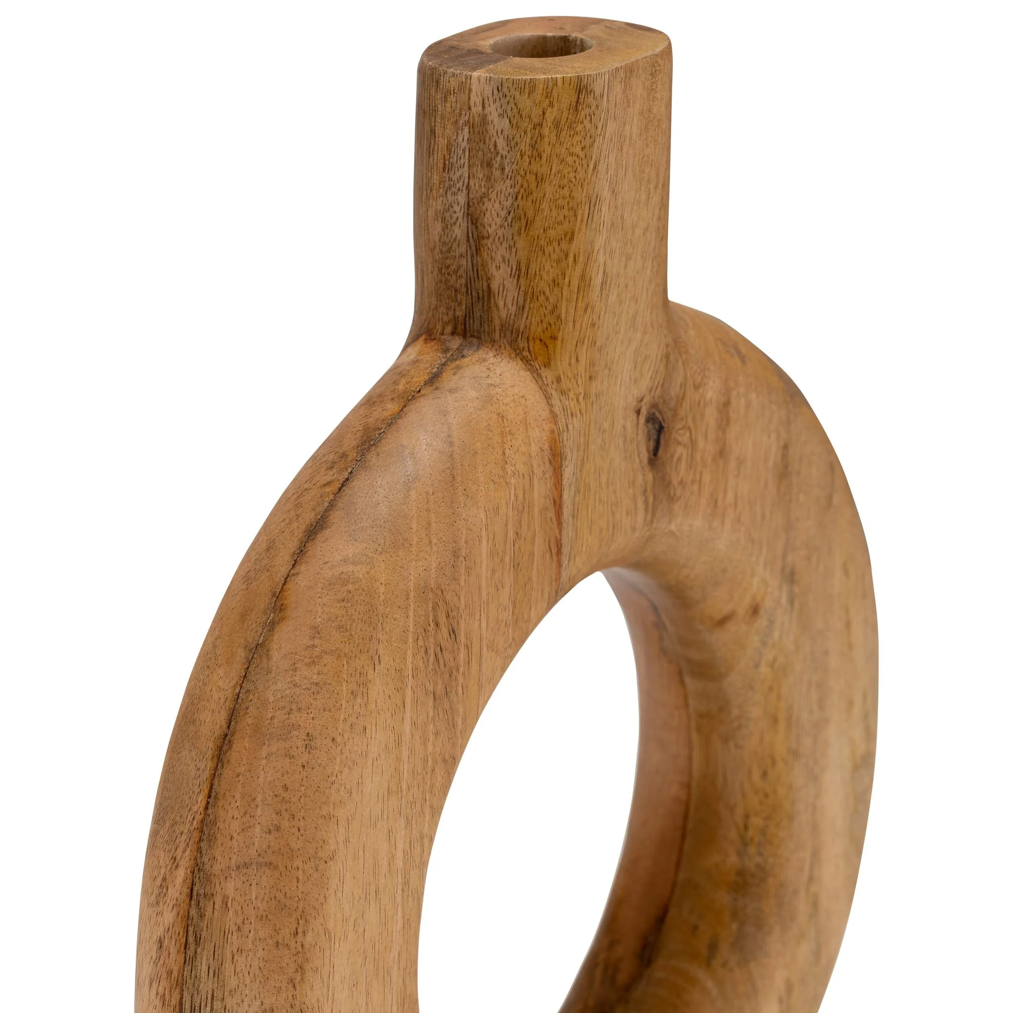 Wood, 14"h Donut Shaped Vase, Brown - Image 3