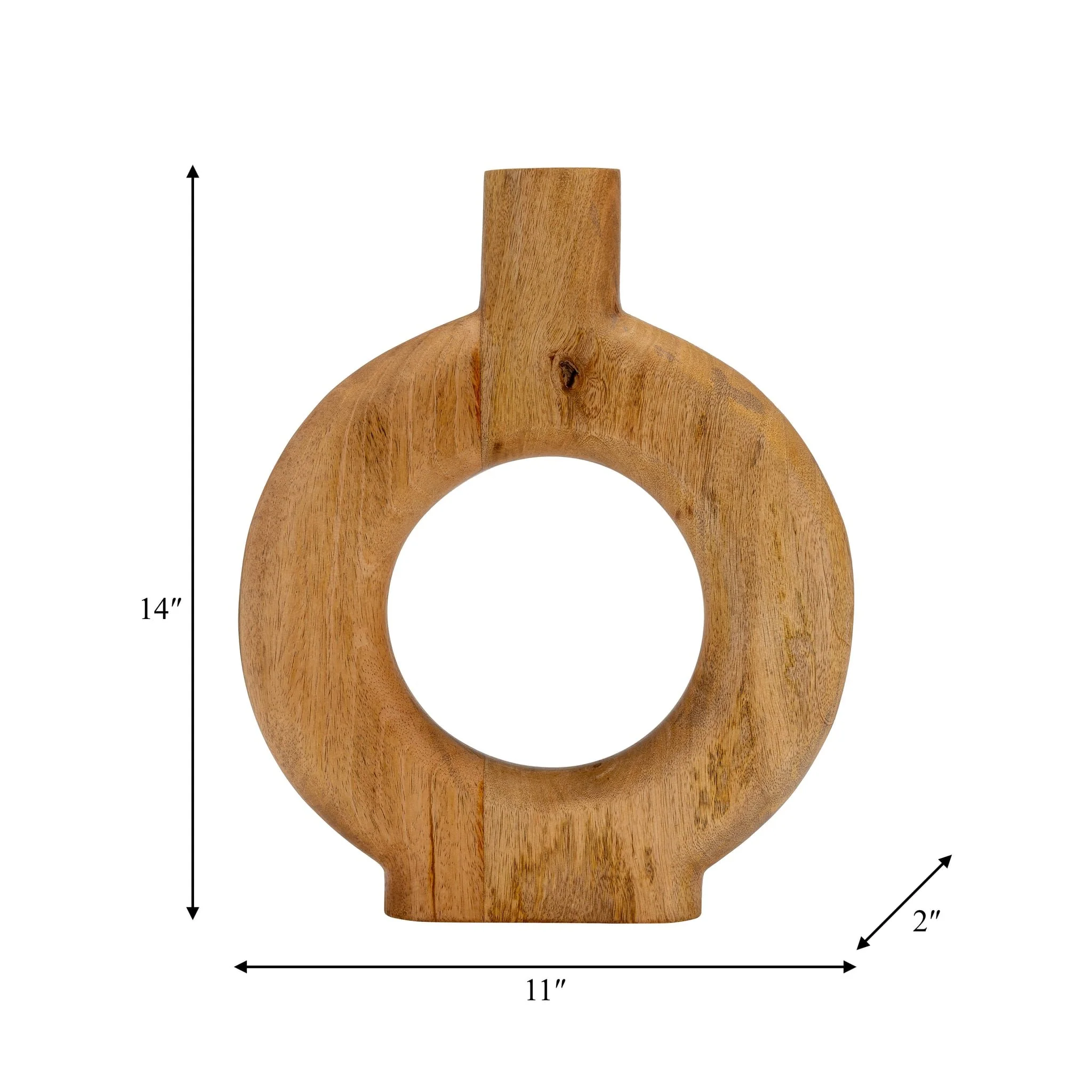 Wood, 14"h Donut Shaped Vase, Brown - Image 7