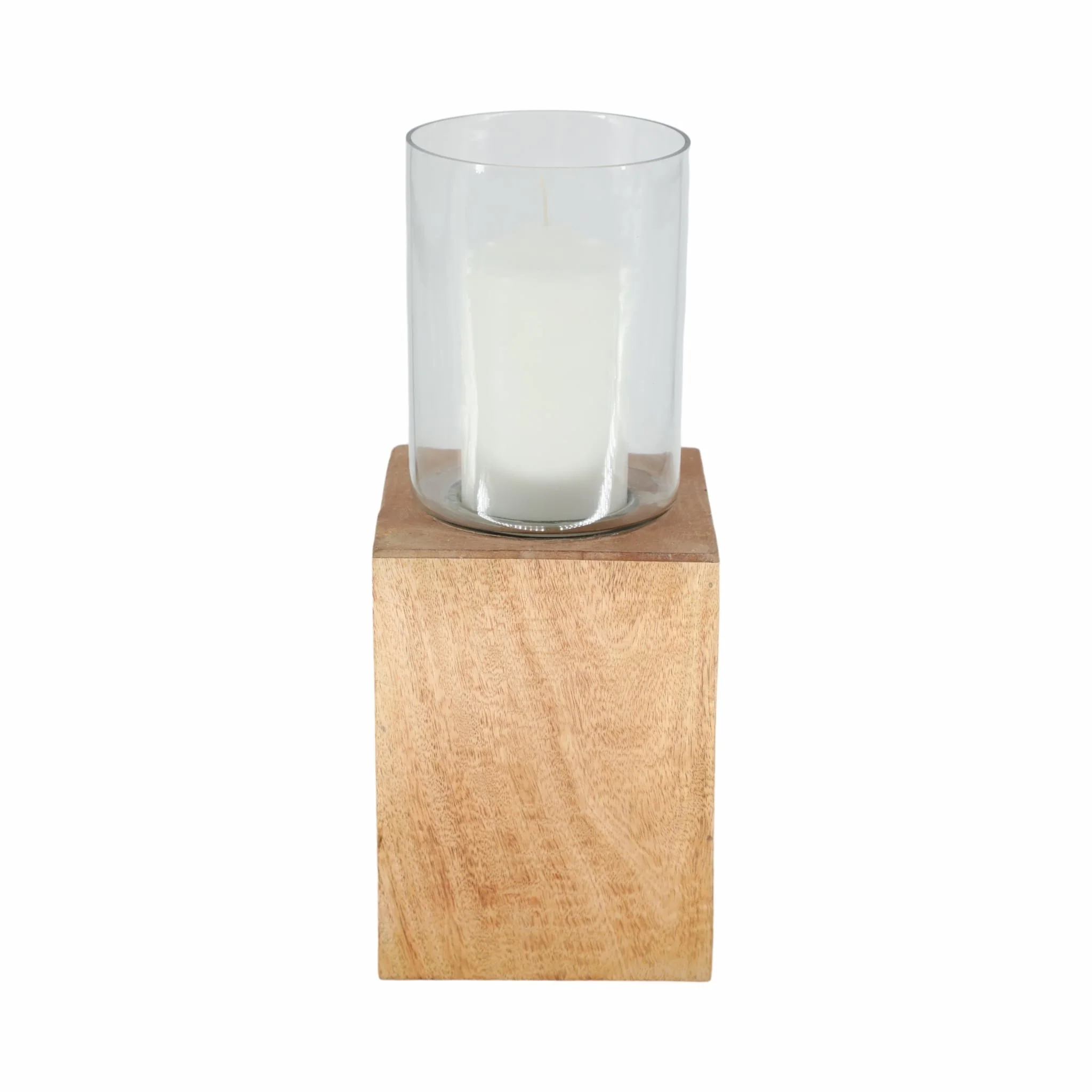 Wood, 15" Square Base Pillar Hurricane, Natural - Image 2