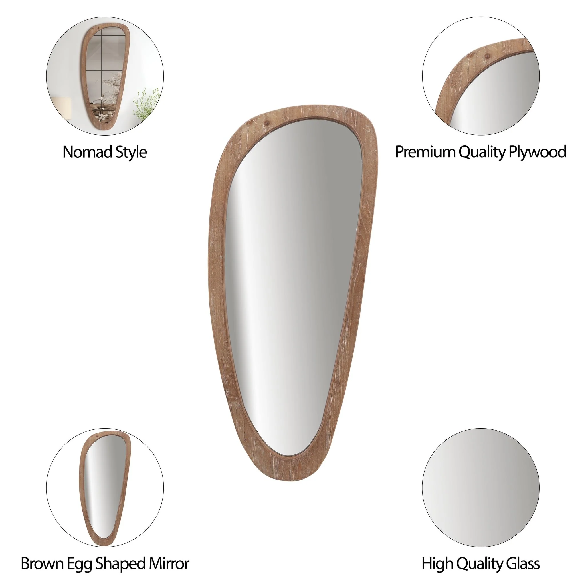 Wood, 15x36 Egg Shaped Mirror, Brown Wb - Image 4