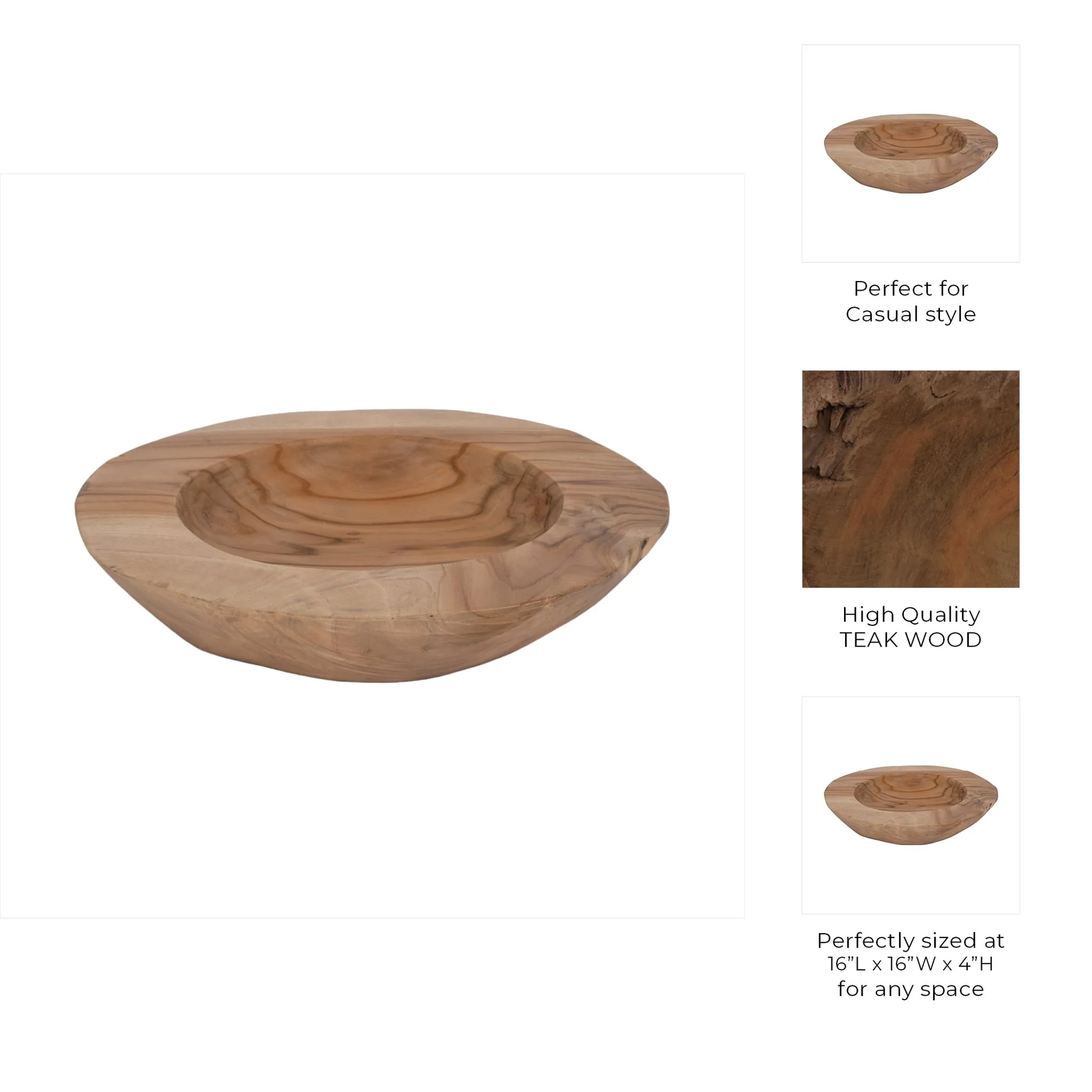 Wood, 16" Teak Organic Bowl, Natural - Image 9