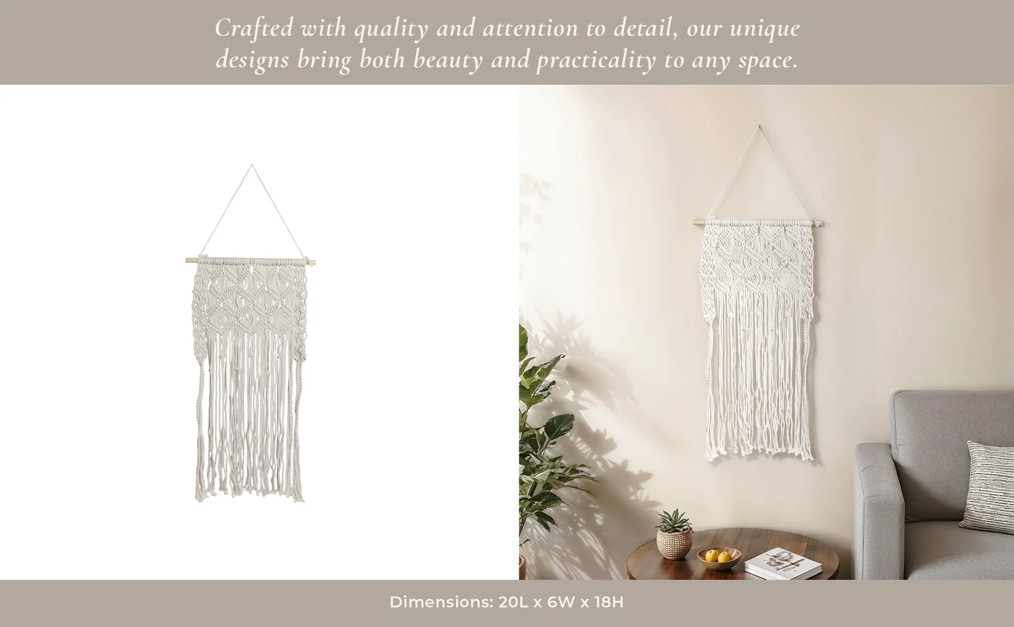 Wood, 18" Macrame Wall Shelf, Ivory - Image 10