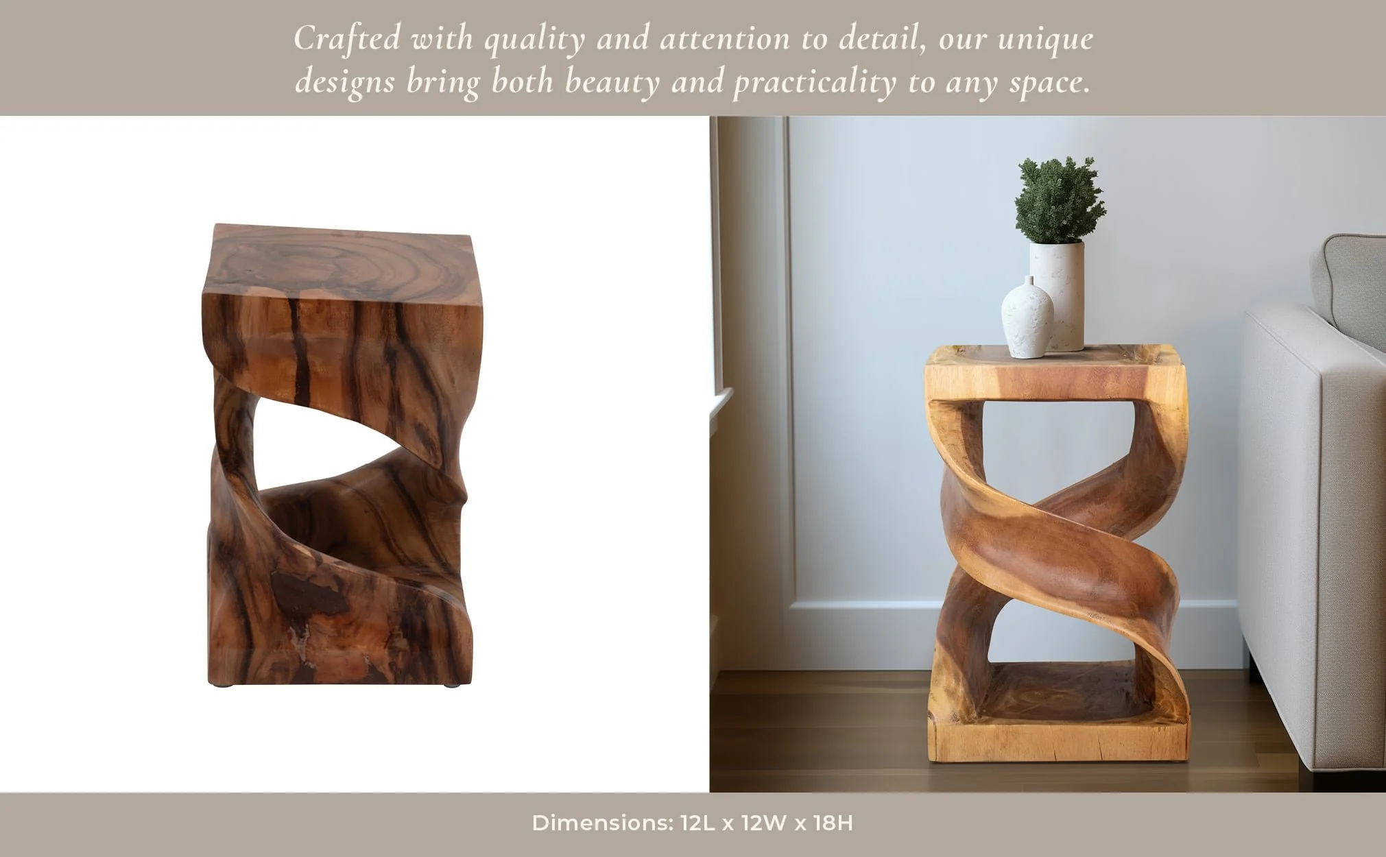 Wood, 18" Twisted Accent Table, Natural - Image 10