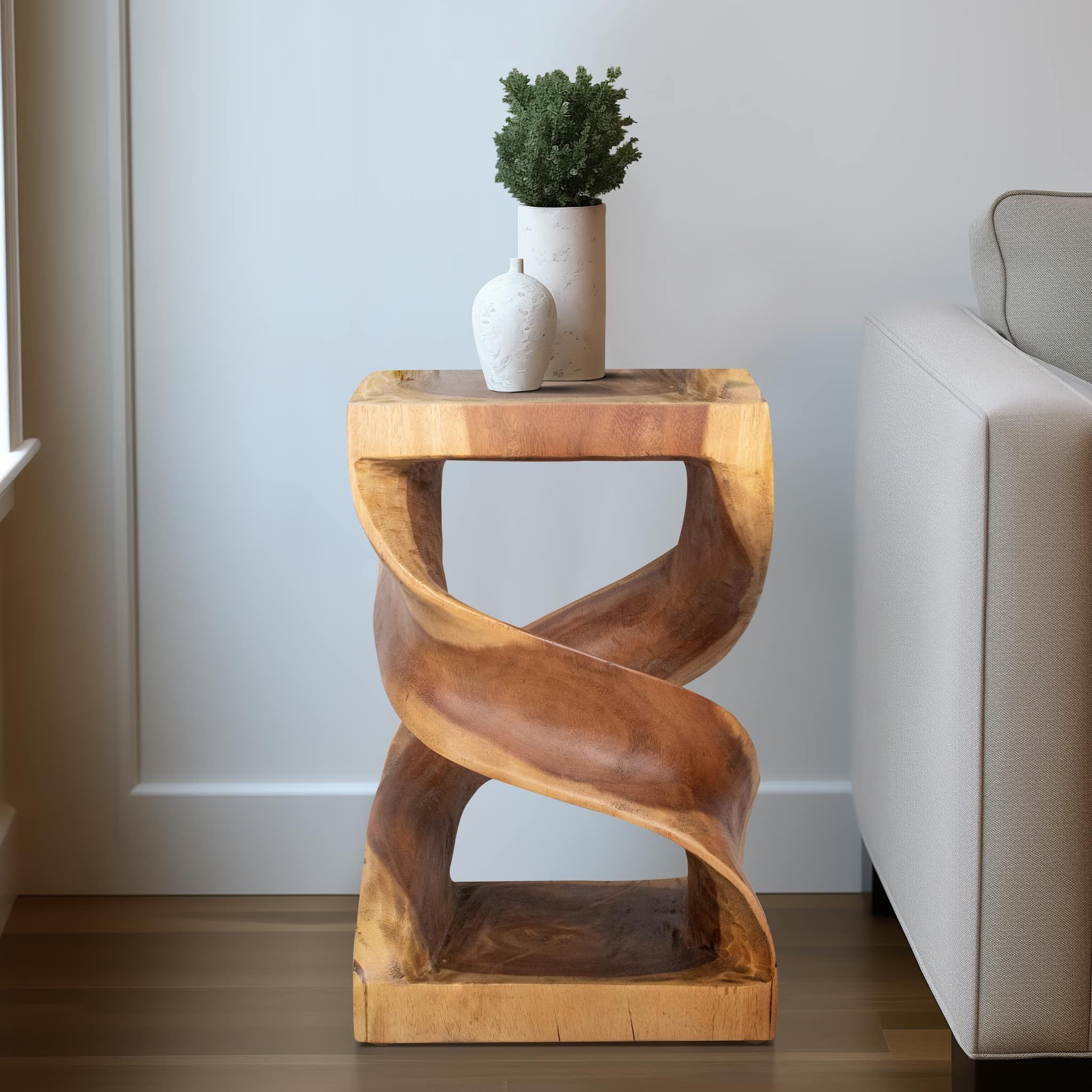 Wood, 18" Twisted Accent Table, Natural - Image 9