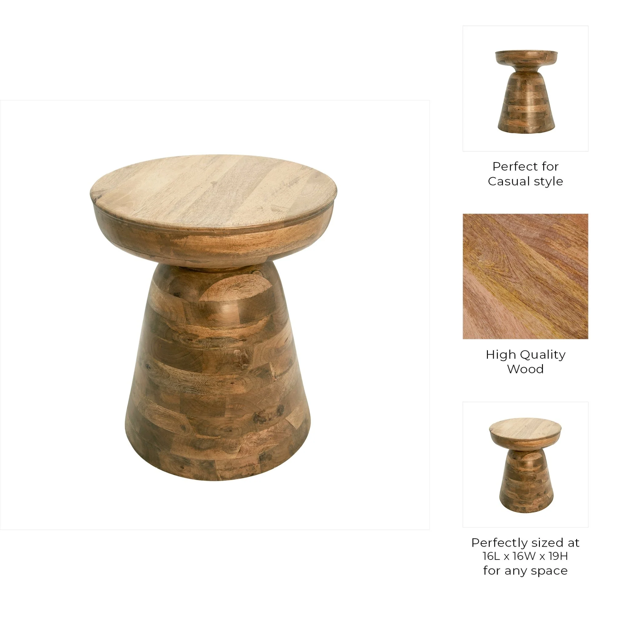 Wood 19" Side Table, Brown - Image 5