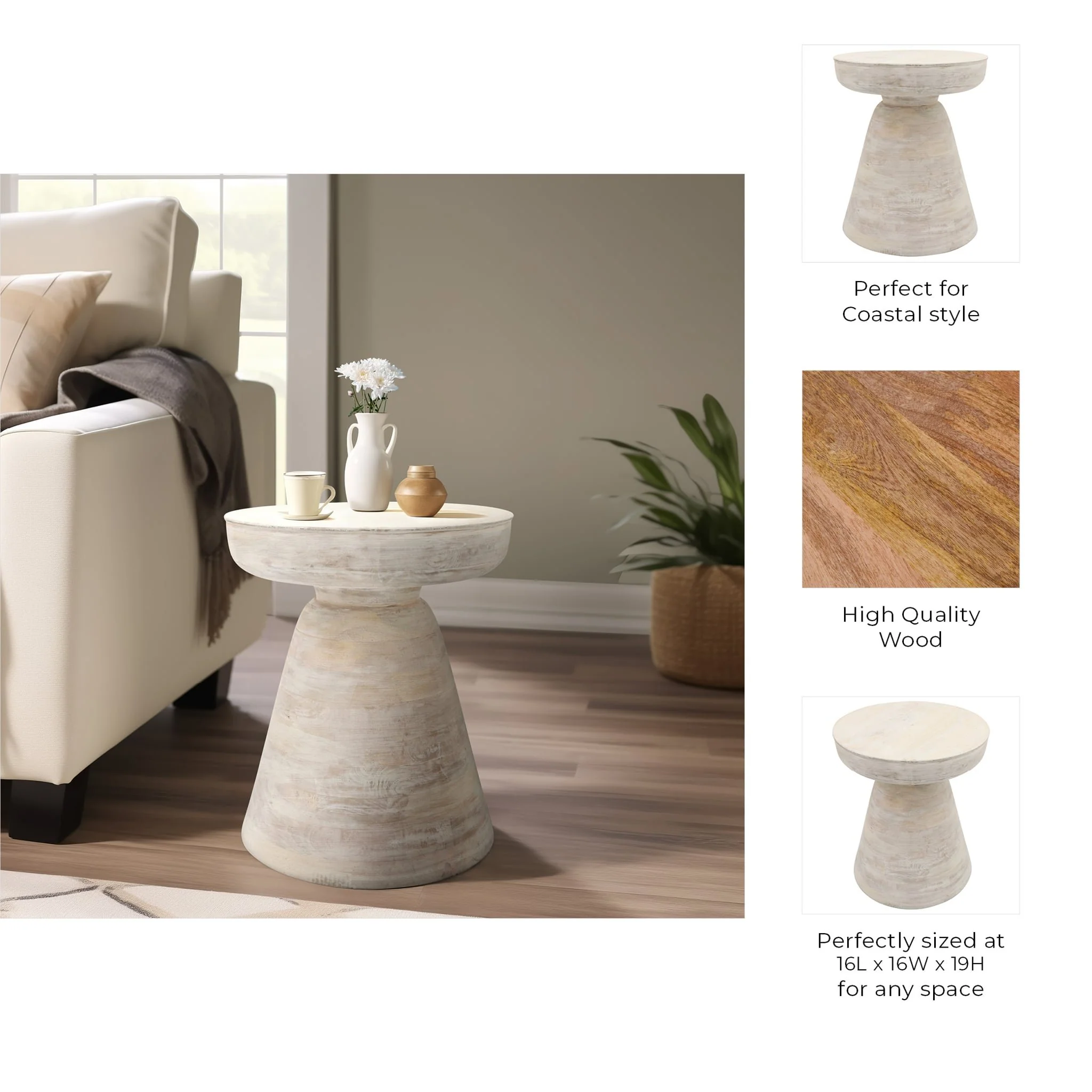 Wood, 19" Side Table, White - Image 6