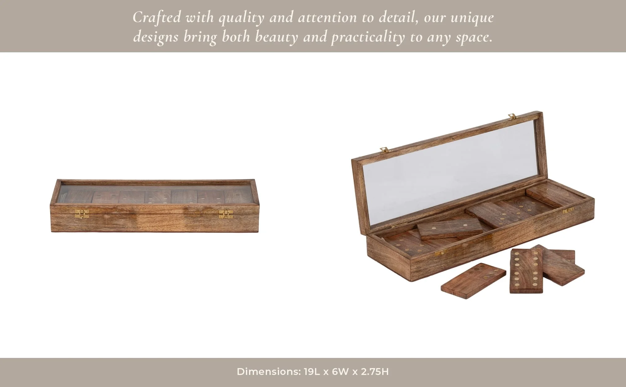 Wood, 19x6 Dominoes Box, Brown - Image 13