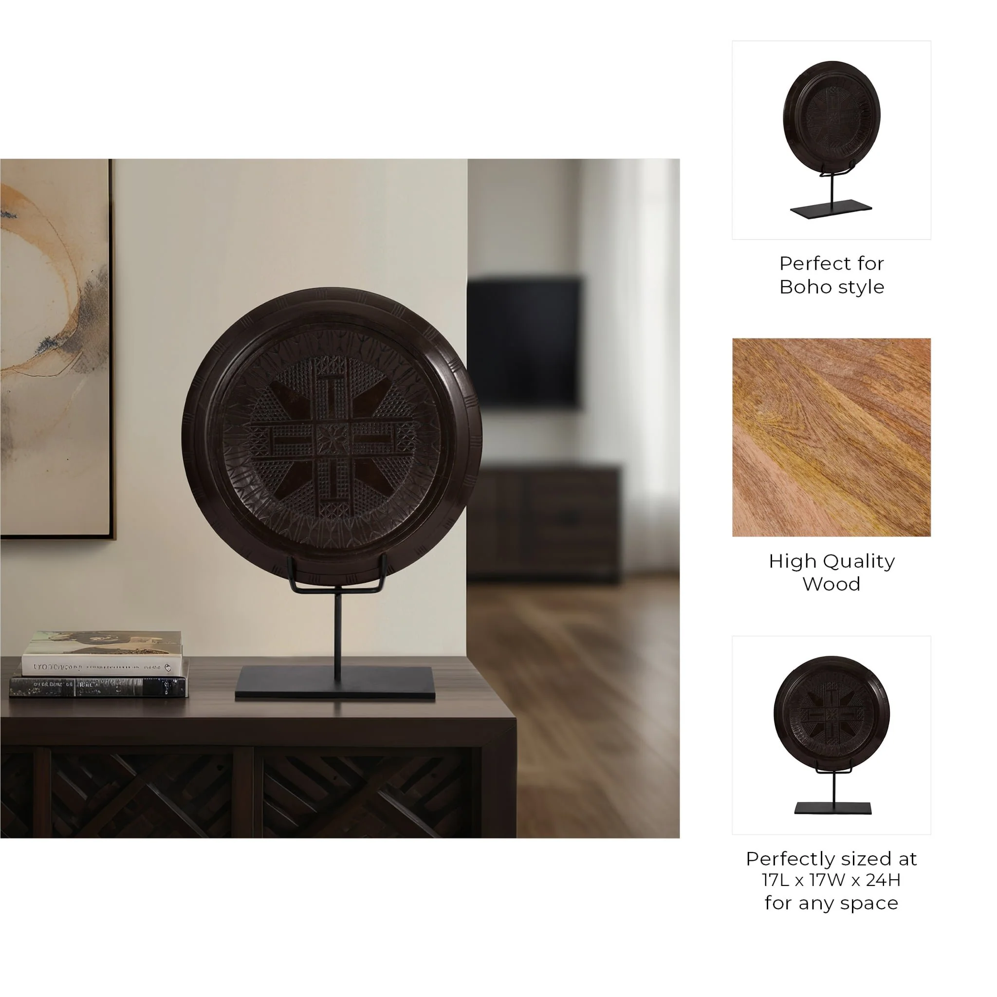 Wood, 24" Aztec Table Accent, Brown - Image 10