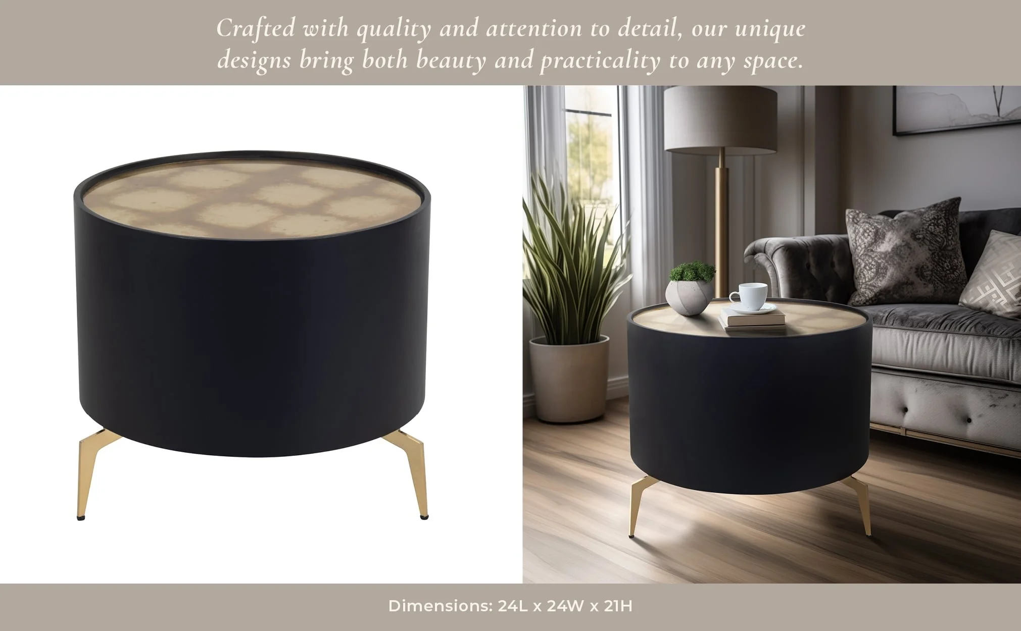 Wood,24" Gold Leaf Top Side Table, Blk/gld - Image 10