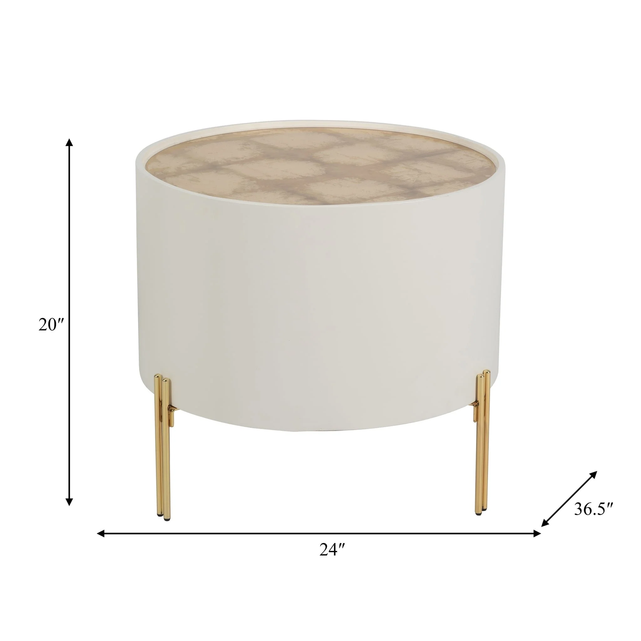 Wood,24" Gold Leaf Top Side Table, Wht/gld - Image 7
