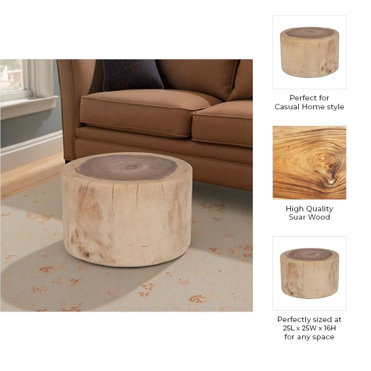 Wood, 25x16 Coffee Table Stump, Natural - Image 7