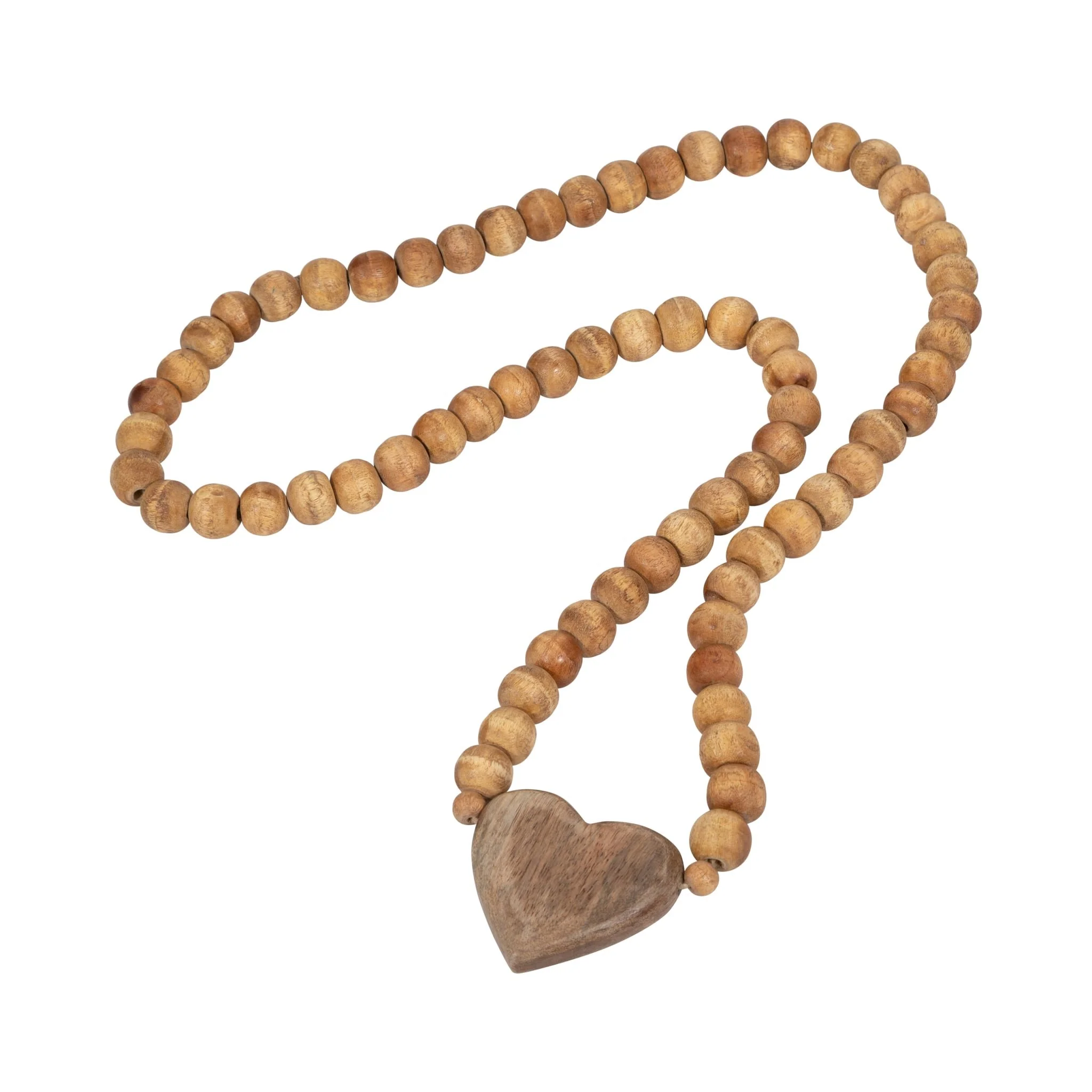 Wood, 26" Beaded Garland With Heart, Natural - Image 3