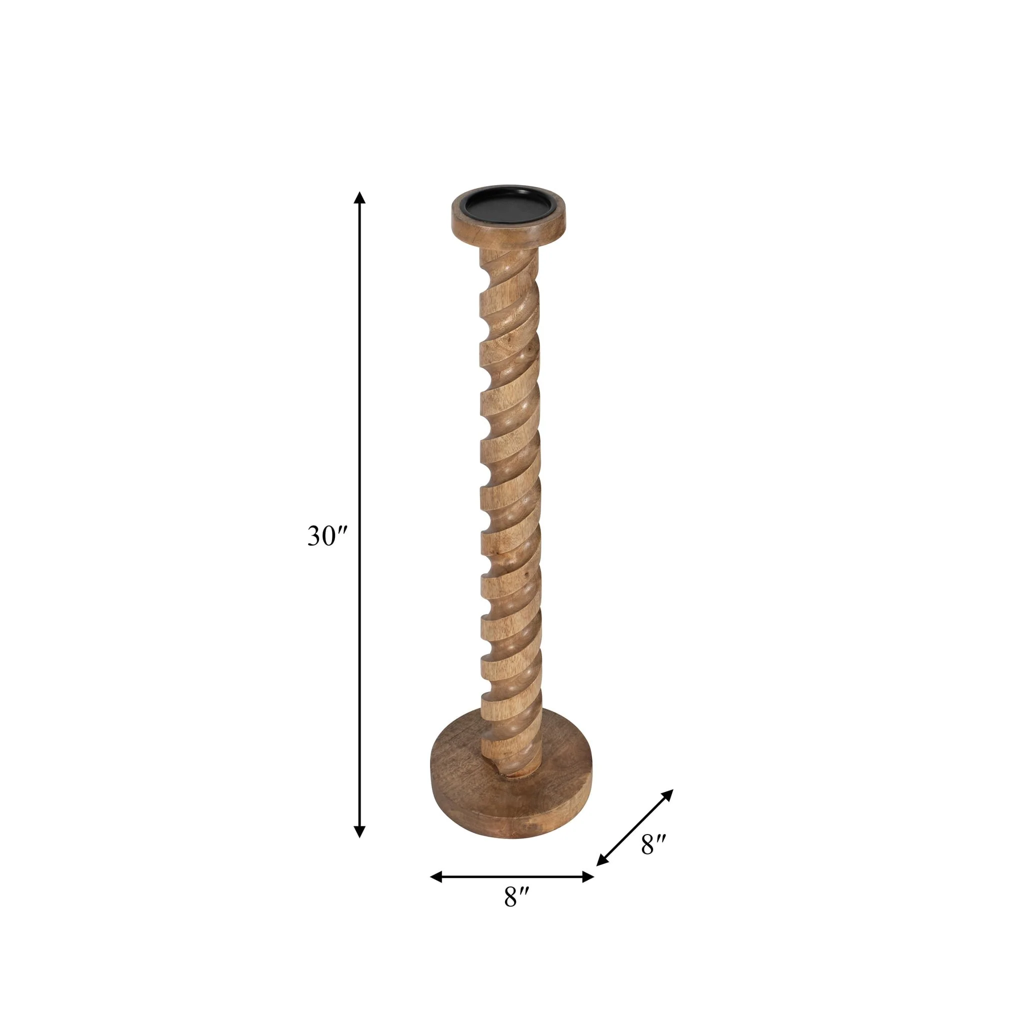 Wood, 30" Spiral Floor Pillar Candleholder, Natura - Image 7