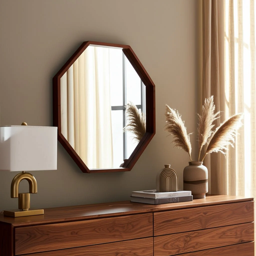 Wood,30x30, Octagon Shaped Mirror,cherry - Image 9