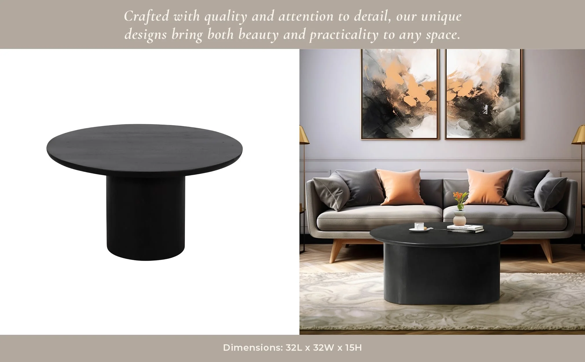 Wood, 32" Minimalist Coffee Table, Black - Image 11