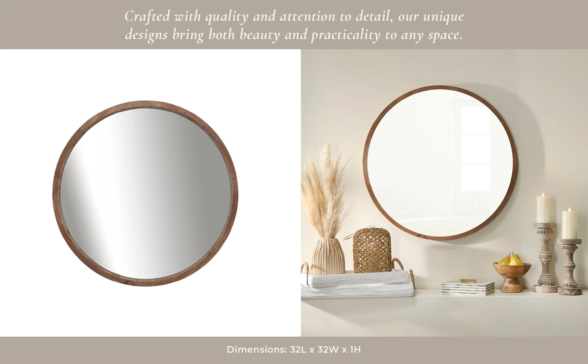 Wood, 32" Round Mirror, Brown Wb - Image 10