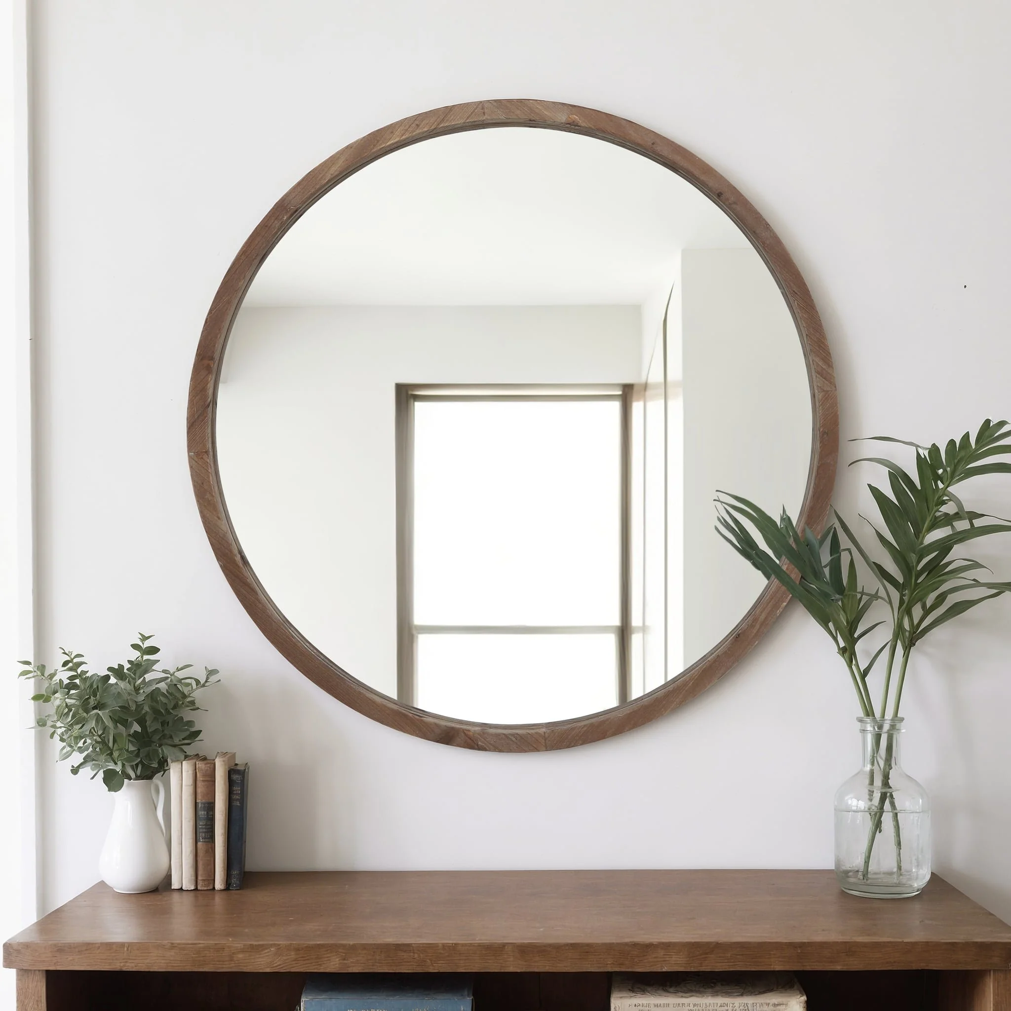 Wood, 32" Round Mirror, Brown Wb - Image 9