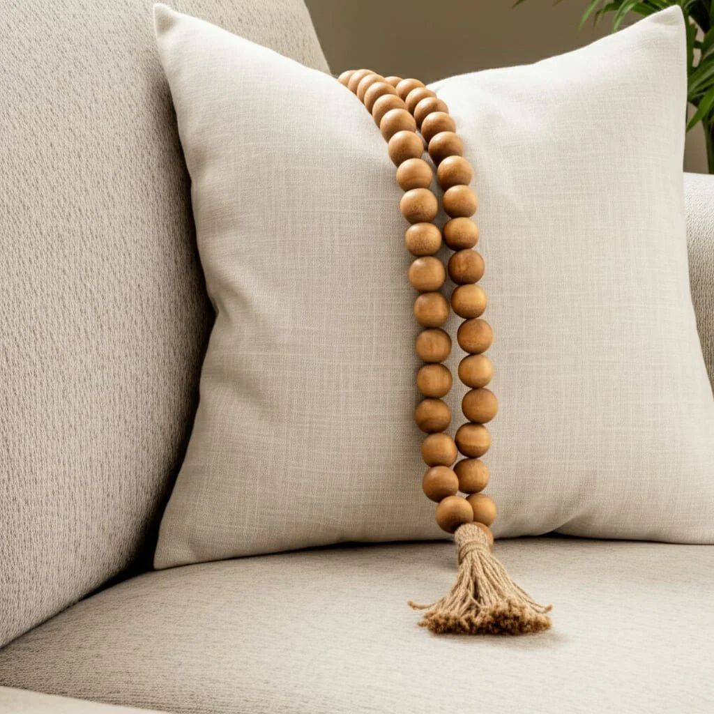 Wood,32"l, 2"dble Beaded Garland W/tassel,natural - Image 10