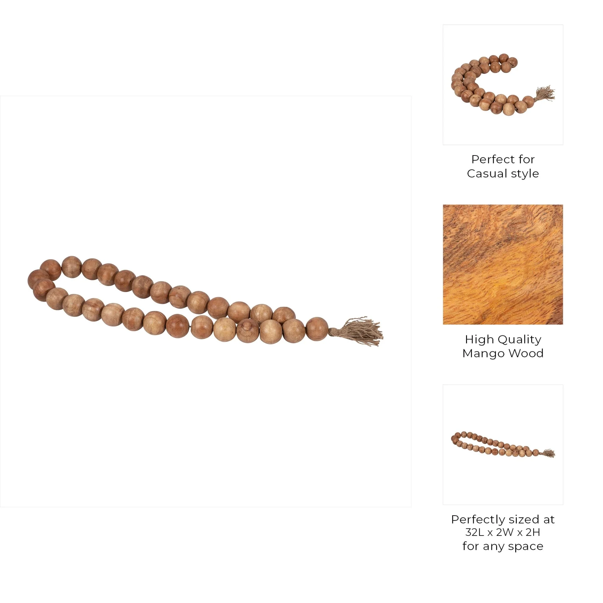 Wood,32"l, 2"dble Beaded Garland W/tassel,natural - Image 7