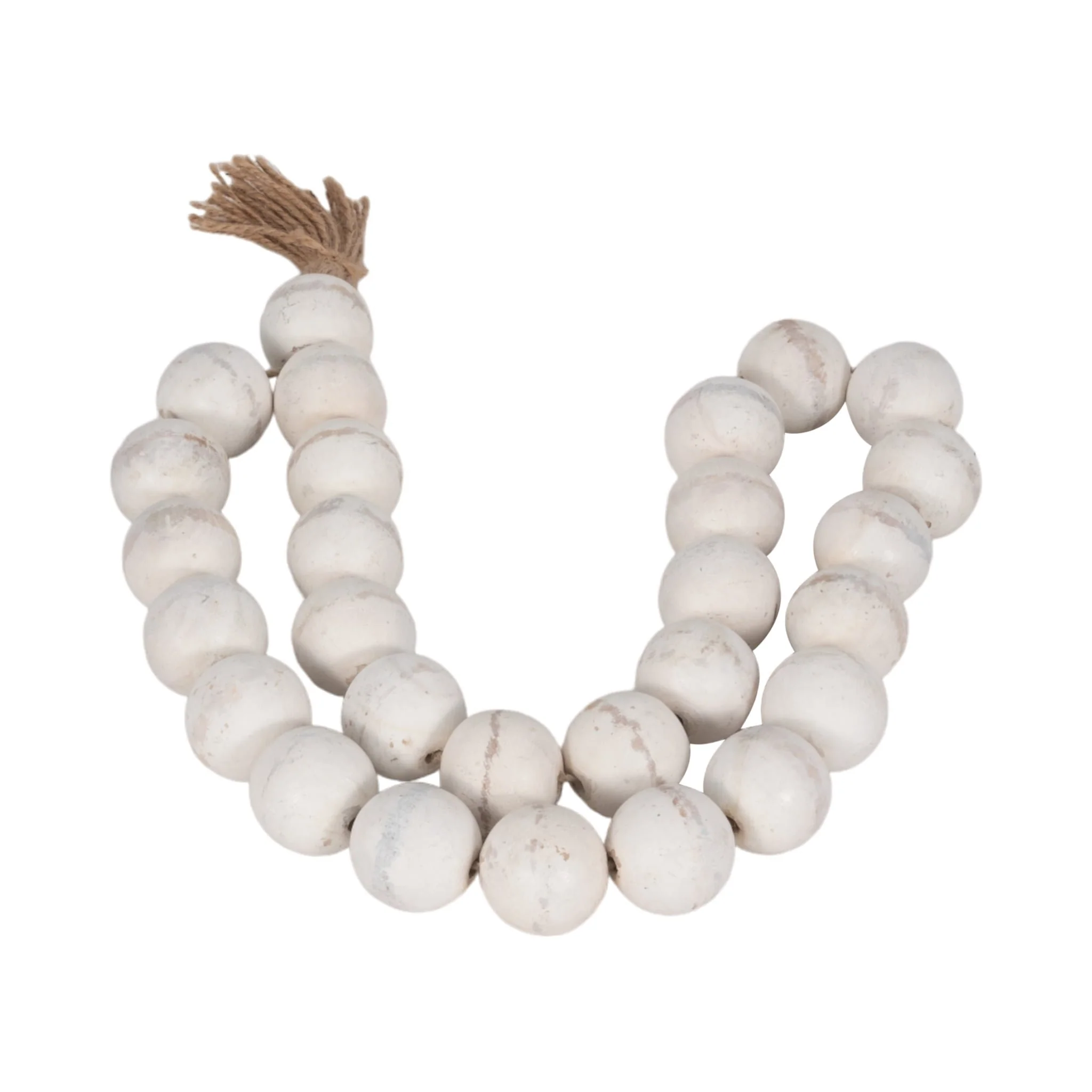 Wood, 32"l, 2"double Beaded Garland W/tassel,wht - Image 3
