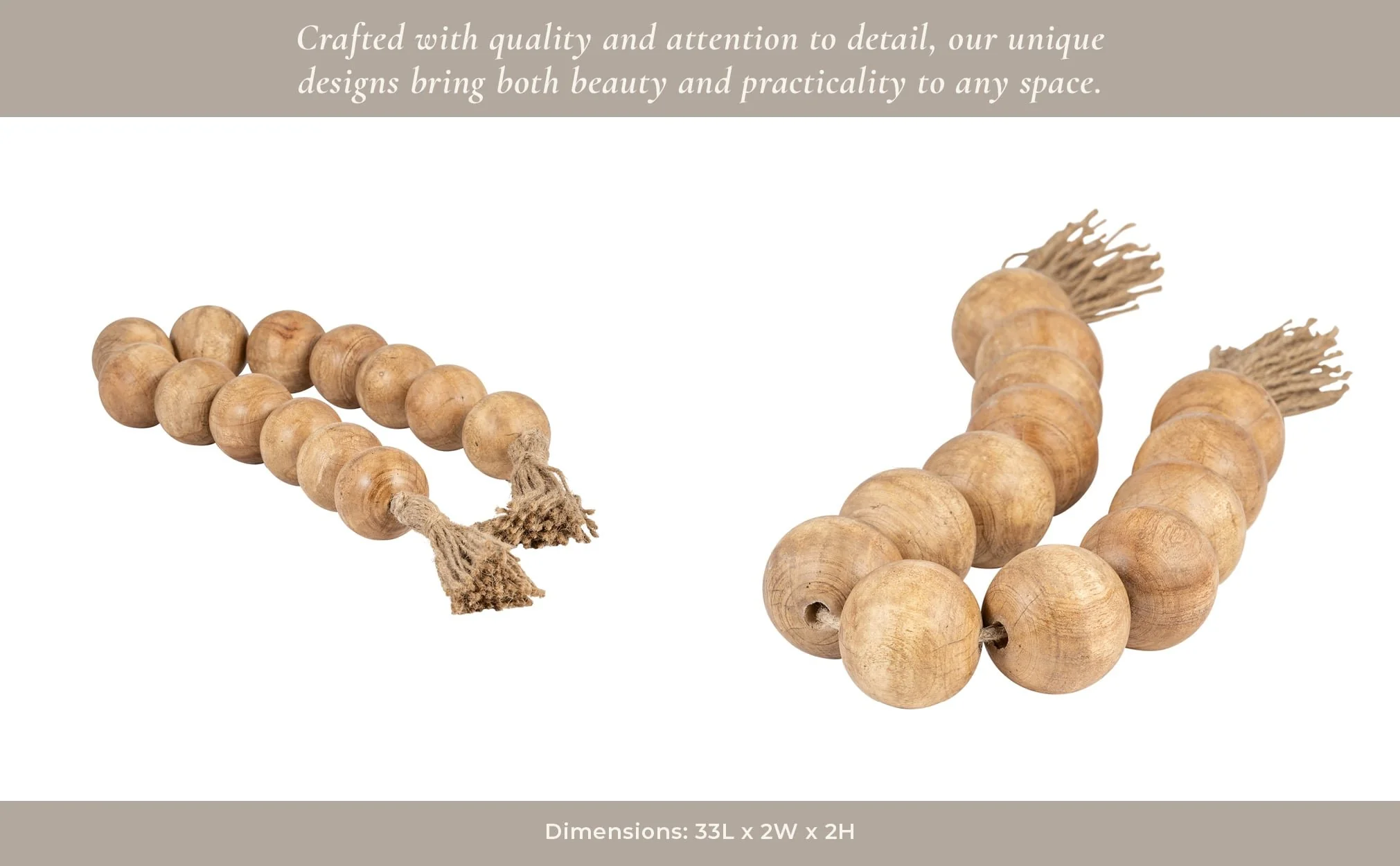 Wood, 32"l, 2"lrg Beaded Garland W/ Tassel,natural - Image 15