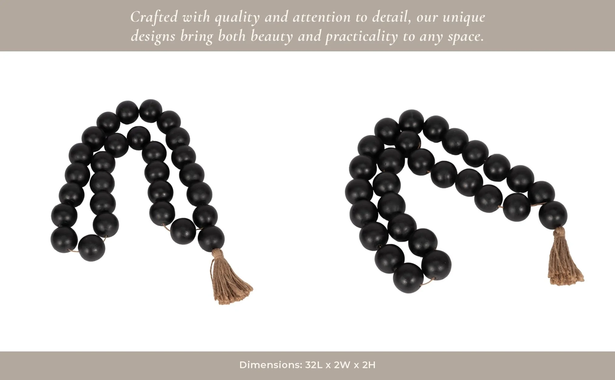 Wood, 32x2 Double Beaded Garland W/tassel,blk - Image 11