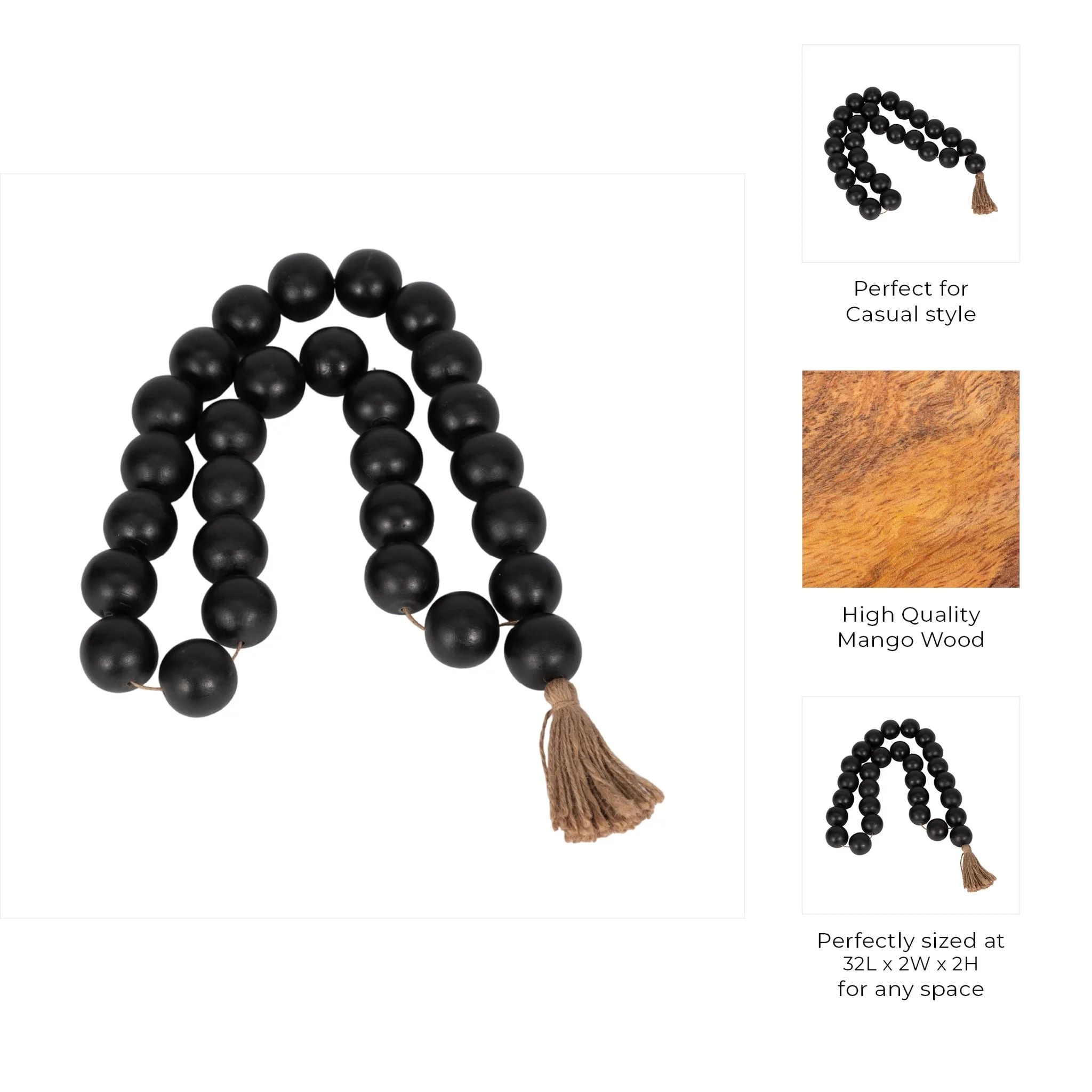 Wood, 32x2 Double Beaded Garland W/tassel,blk - Image 8