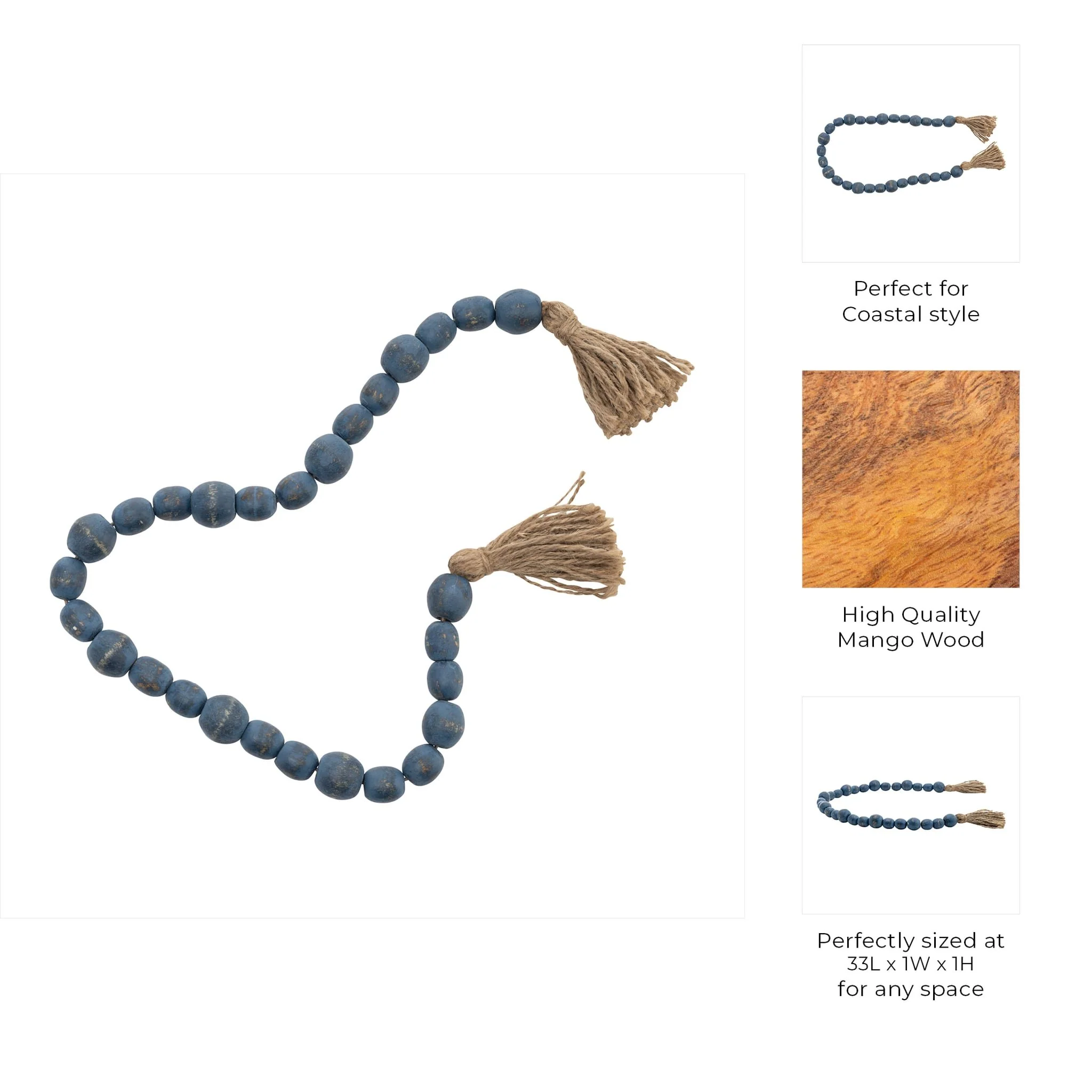 Wood, 33"l, 1"bead Garland, Blue - Image 8