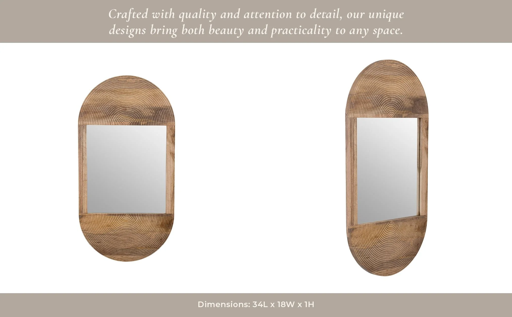 Wood, 34"lx18"w Oval Mirror, Brown - Image 13
