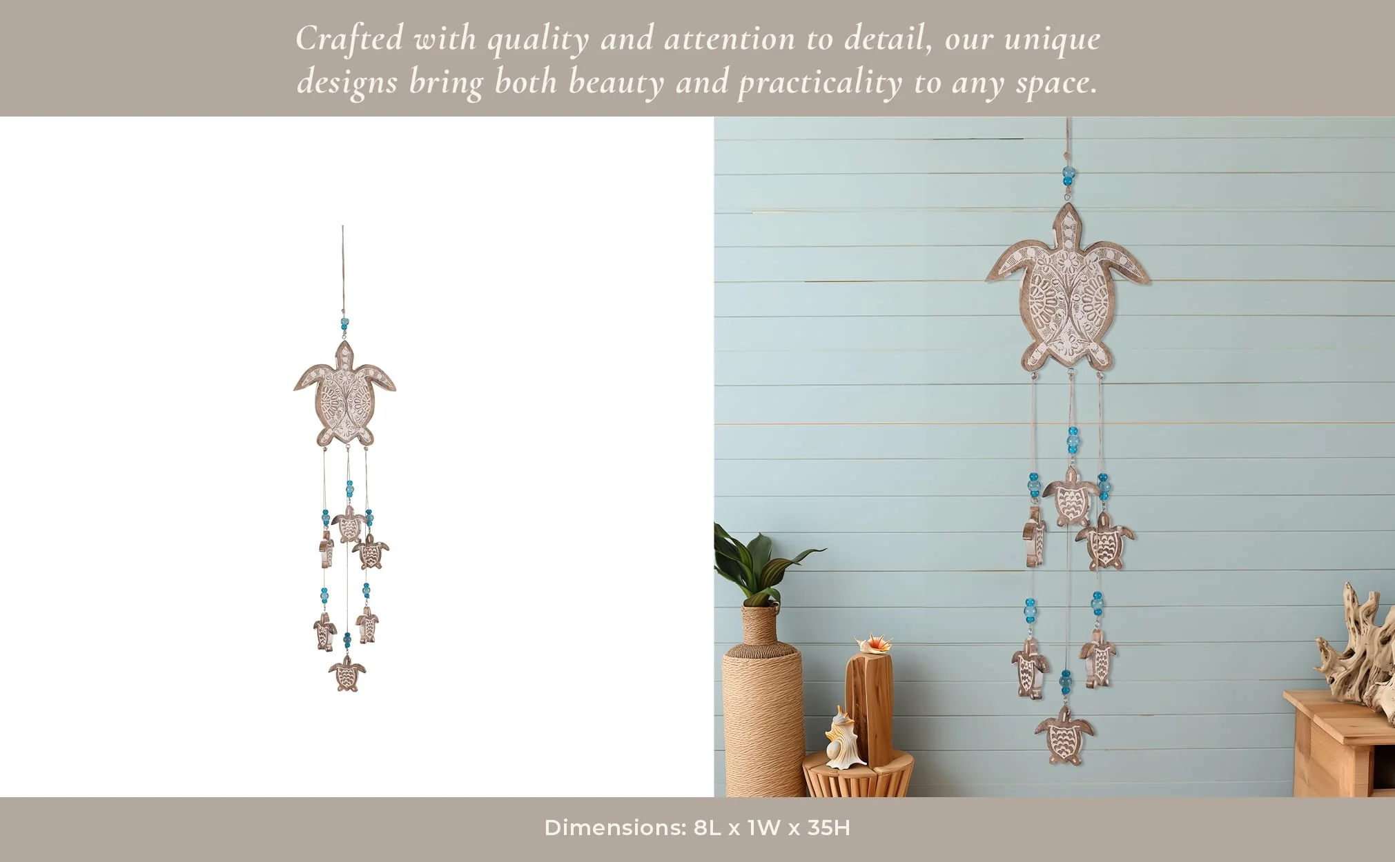 Wood, 35" Sea Turtle Hangings, Multi - Image 10