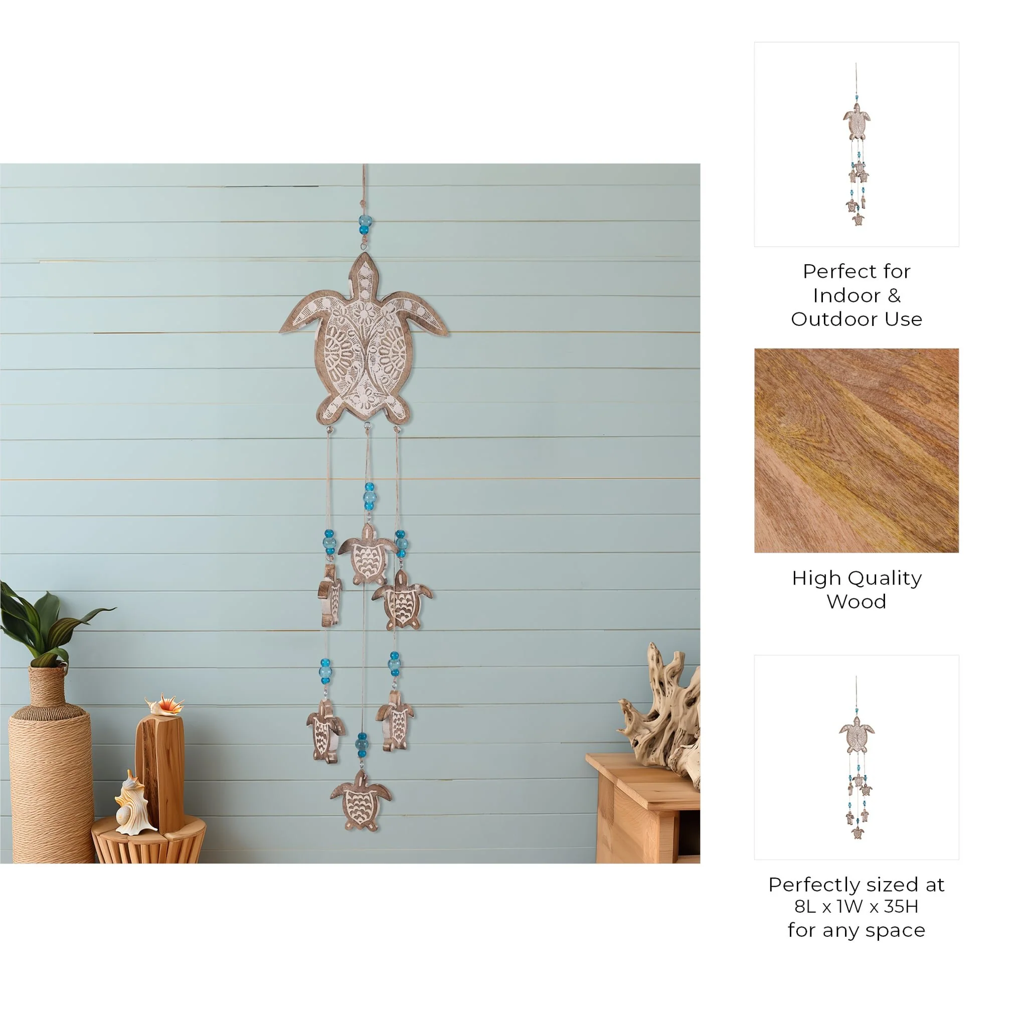 Wood, 35" Sea Turtle Hangings, Multi - Image 8