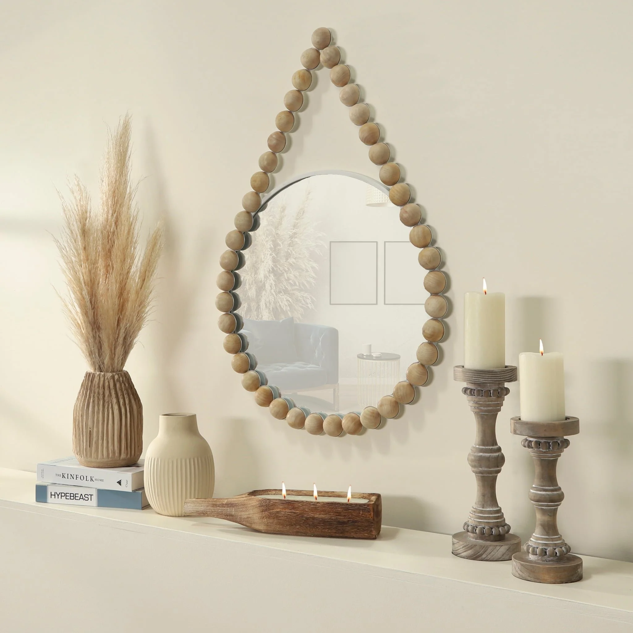 Wood, 36" Beaded Mirror, White Wb - Image 5