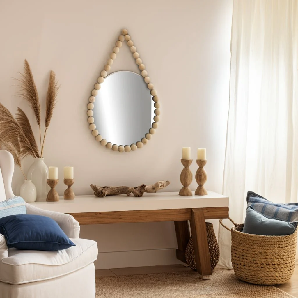 Wood, 36" Beaded Mirror, White Wb - Image 6