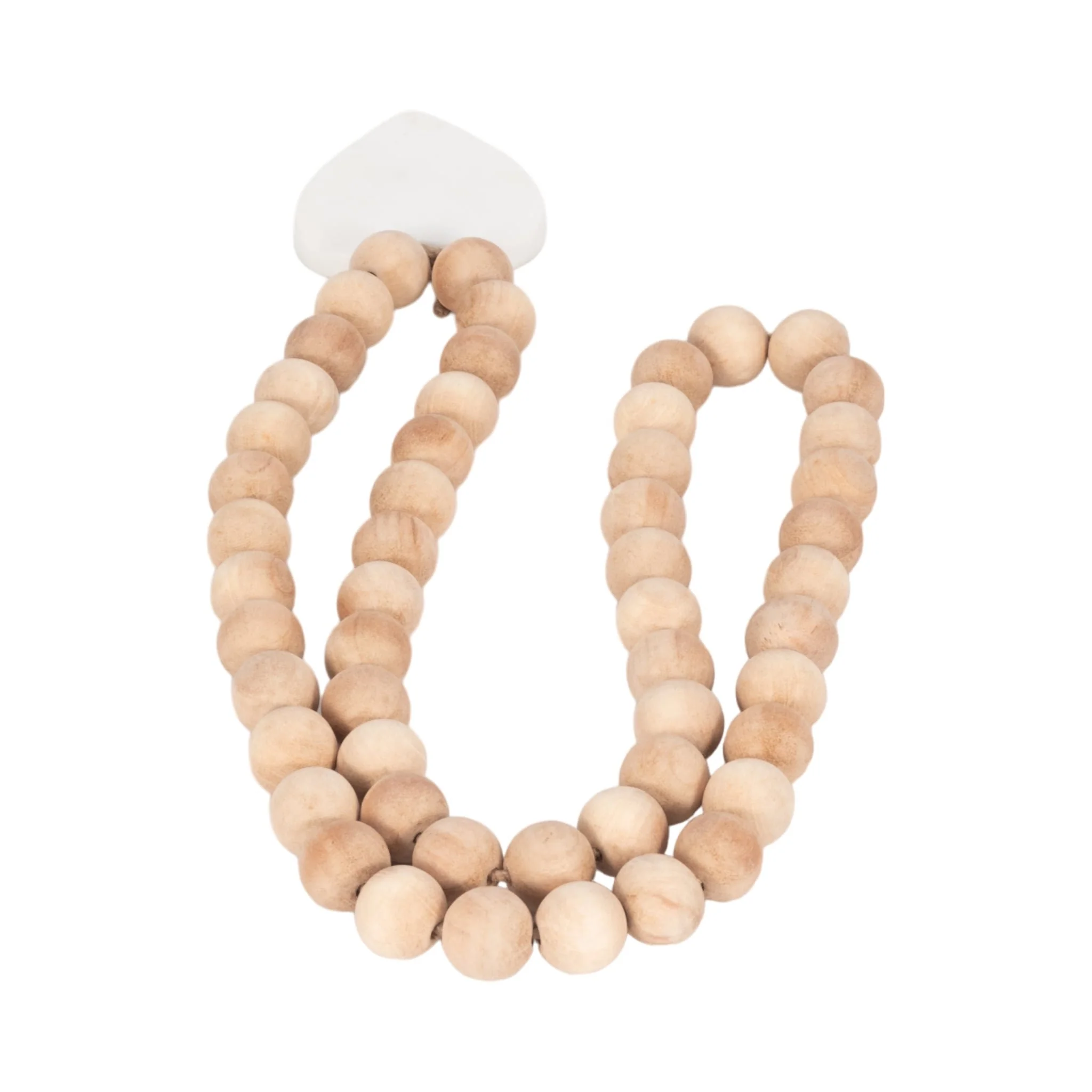 Wood, 36" Large Bead Garland W/ Marble Heart, Natu - Image 3