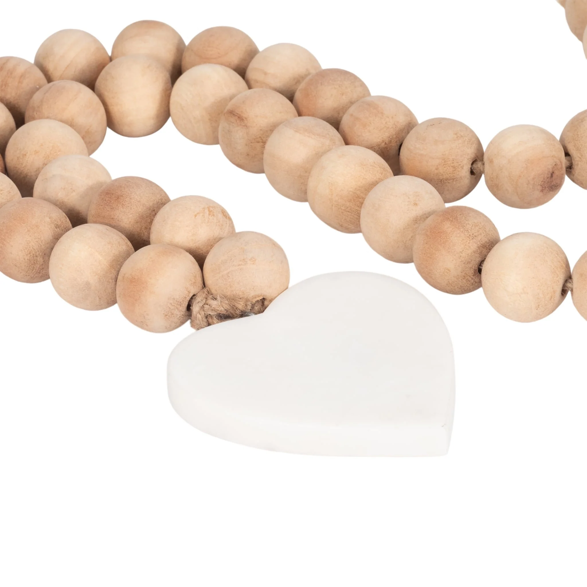 Wood, 36" Large Bead Garland W/ Marble Heart, Natu - Image 4