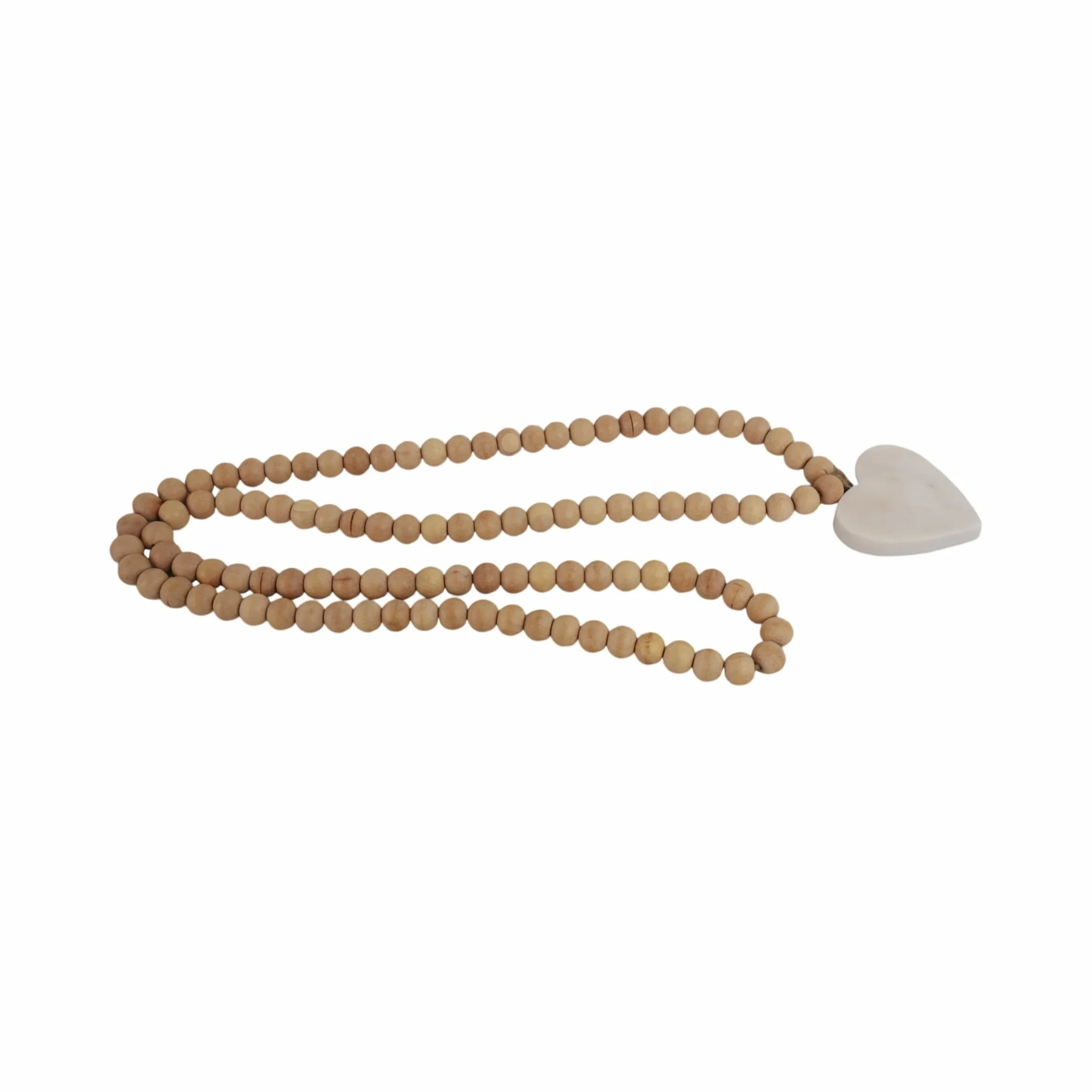 Wood, 36" Small Bead Garland W/ Marble Heart, Natu - Image 2
