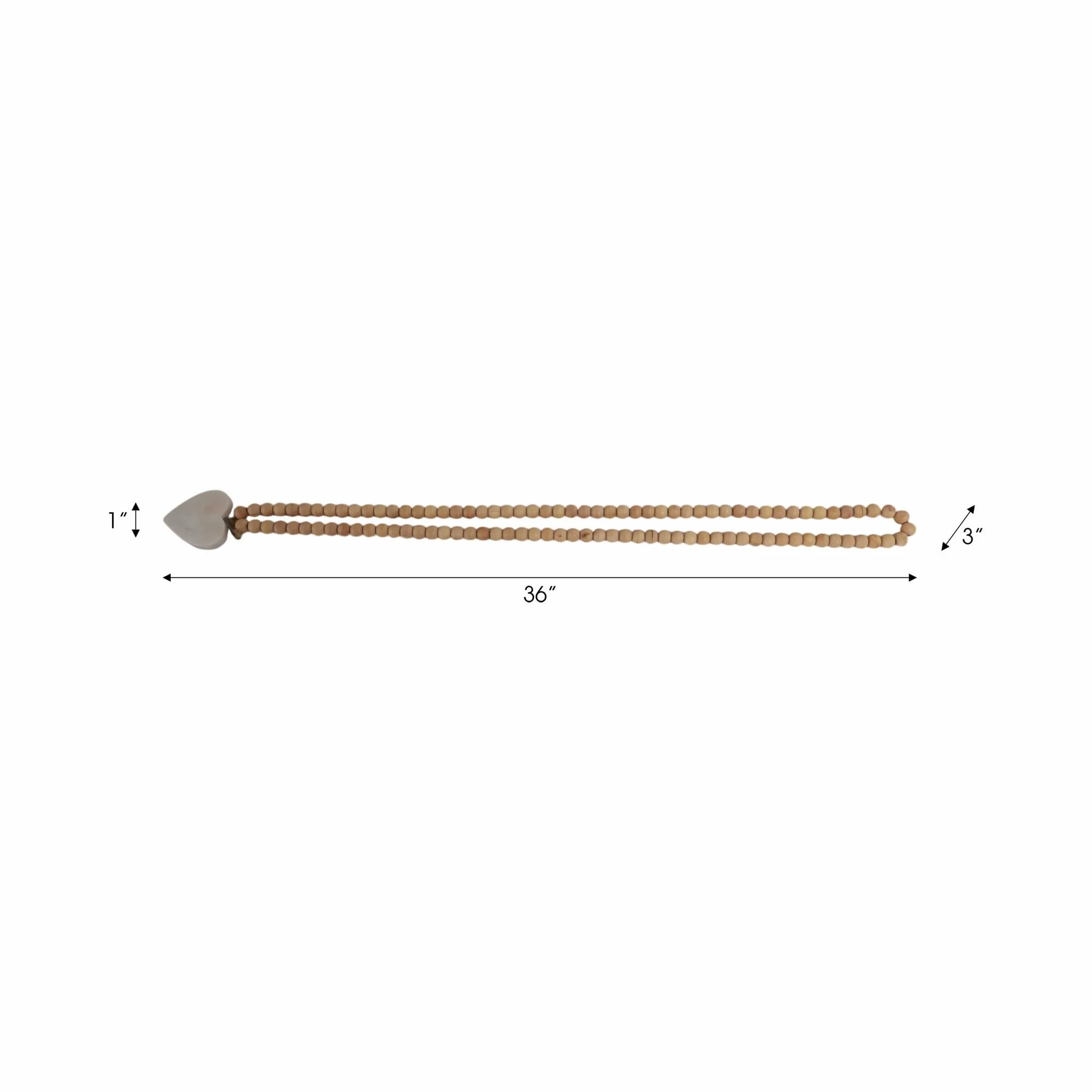 Wood, 36" Small Bead Garland W/ Marble Heart, Natu - Image 7