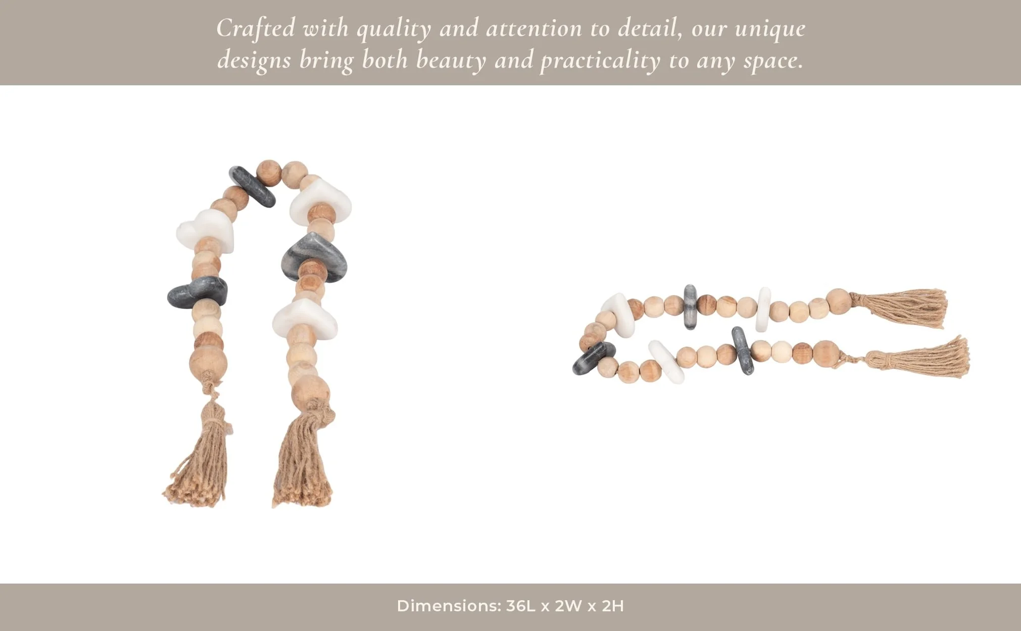 Wood, 36" Small Bead Garland W/ Marble Hearts, Mul - Image 10