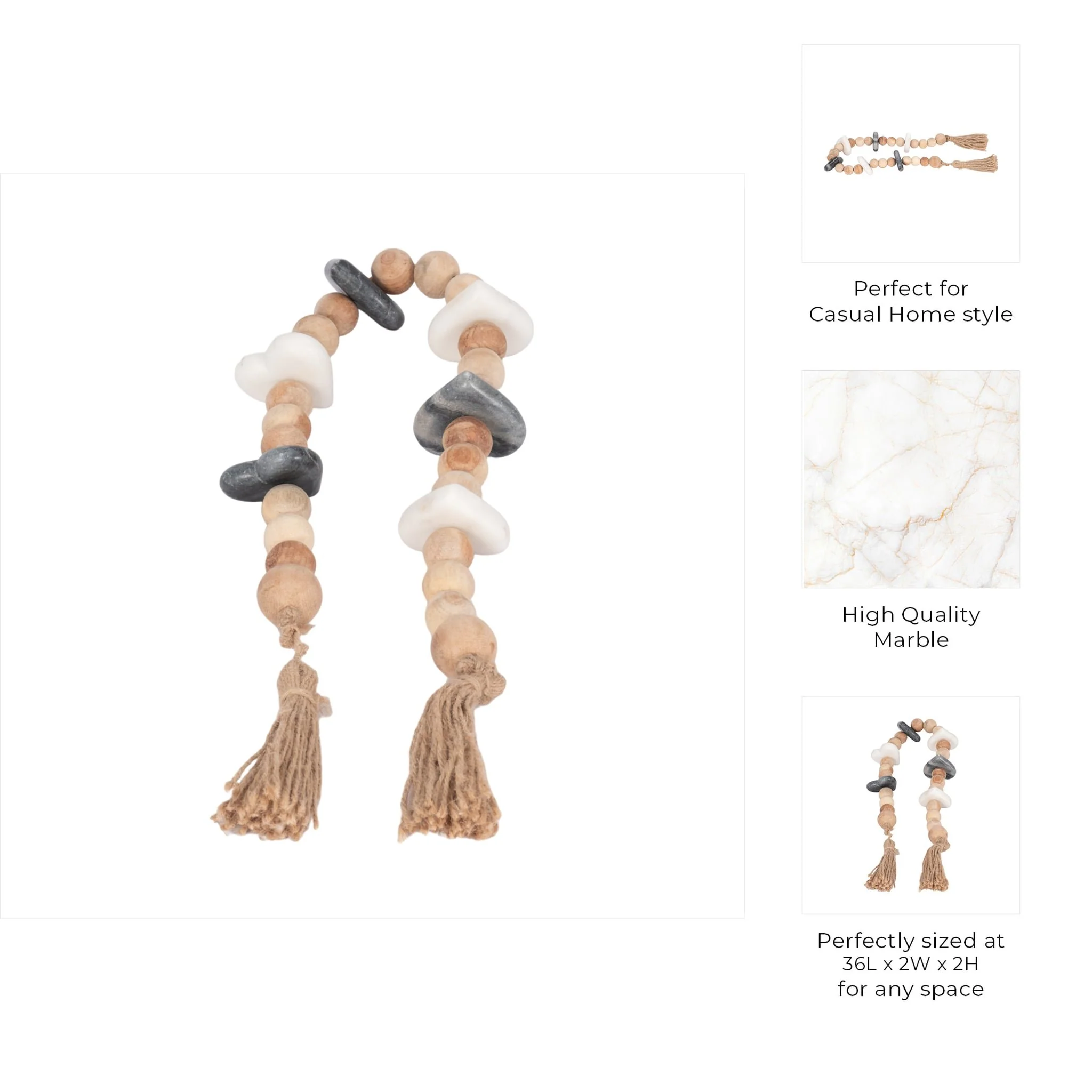 Wood, 36" Small Bead Garland W/ Marble Hearts, Mul - Image 8