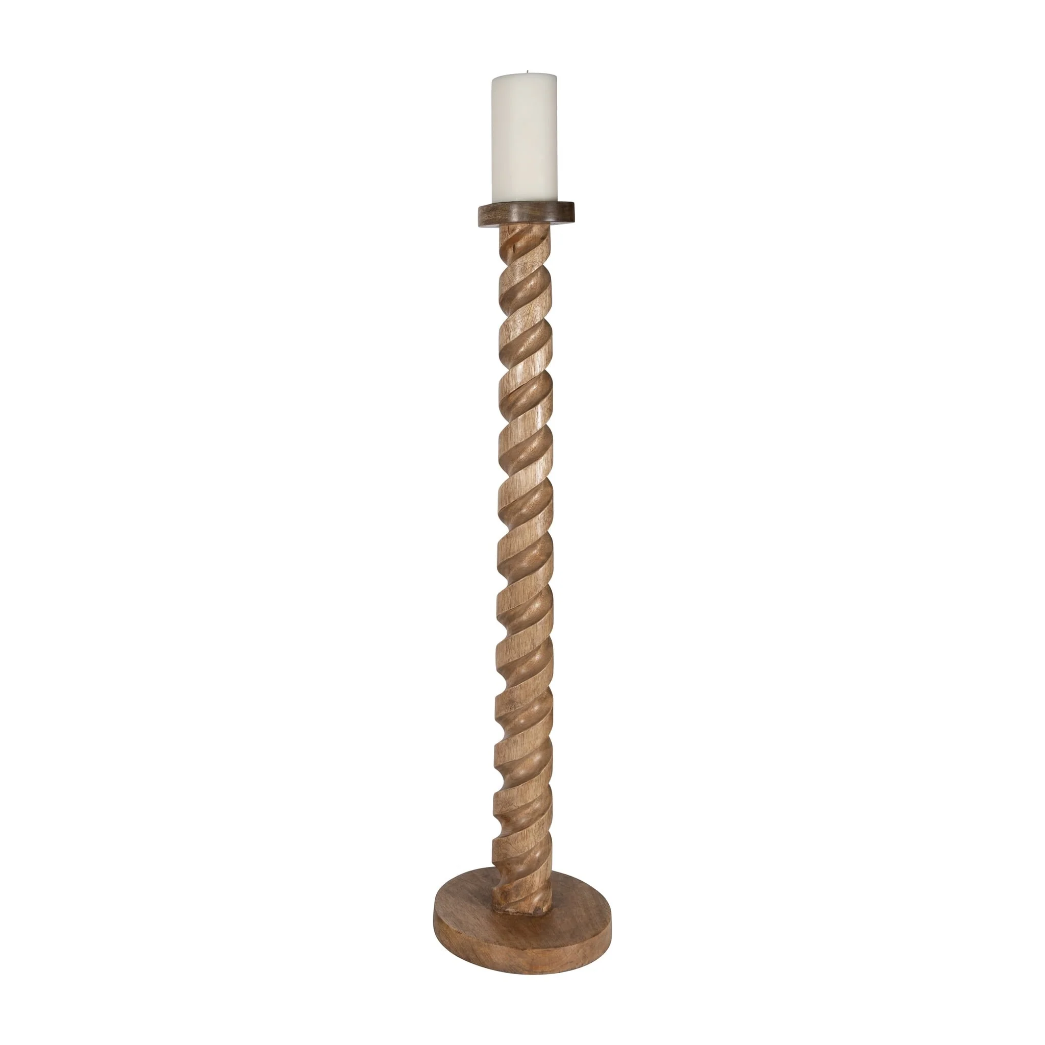 Wood, 36" Spiral Floor Pillar Candleholder, Natura - Image 2