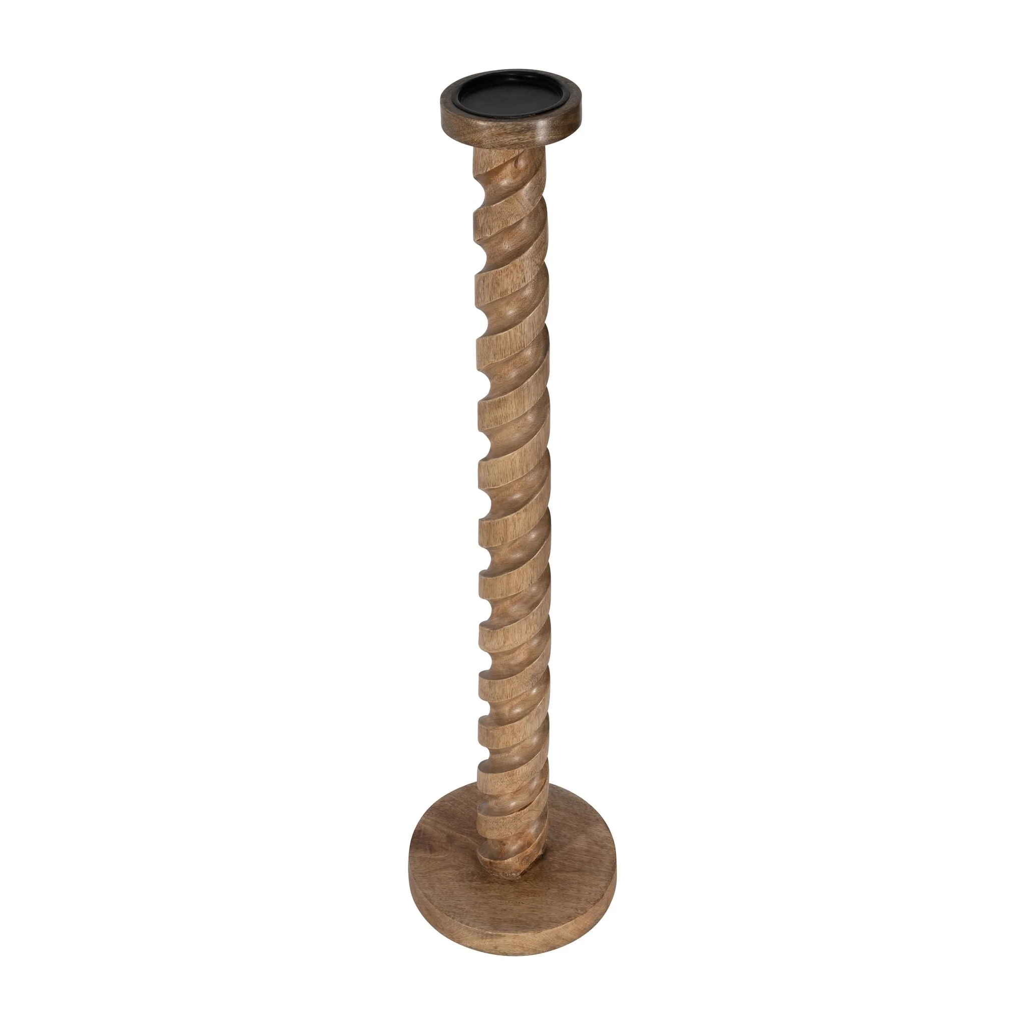 Wood, 36" Spiral Floor Pillar Candleholder, Natura - Image 3