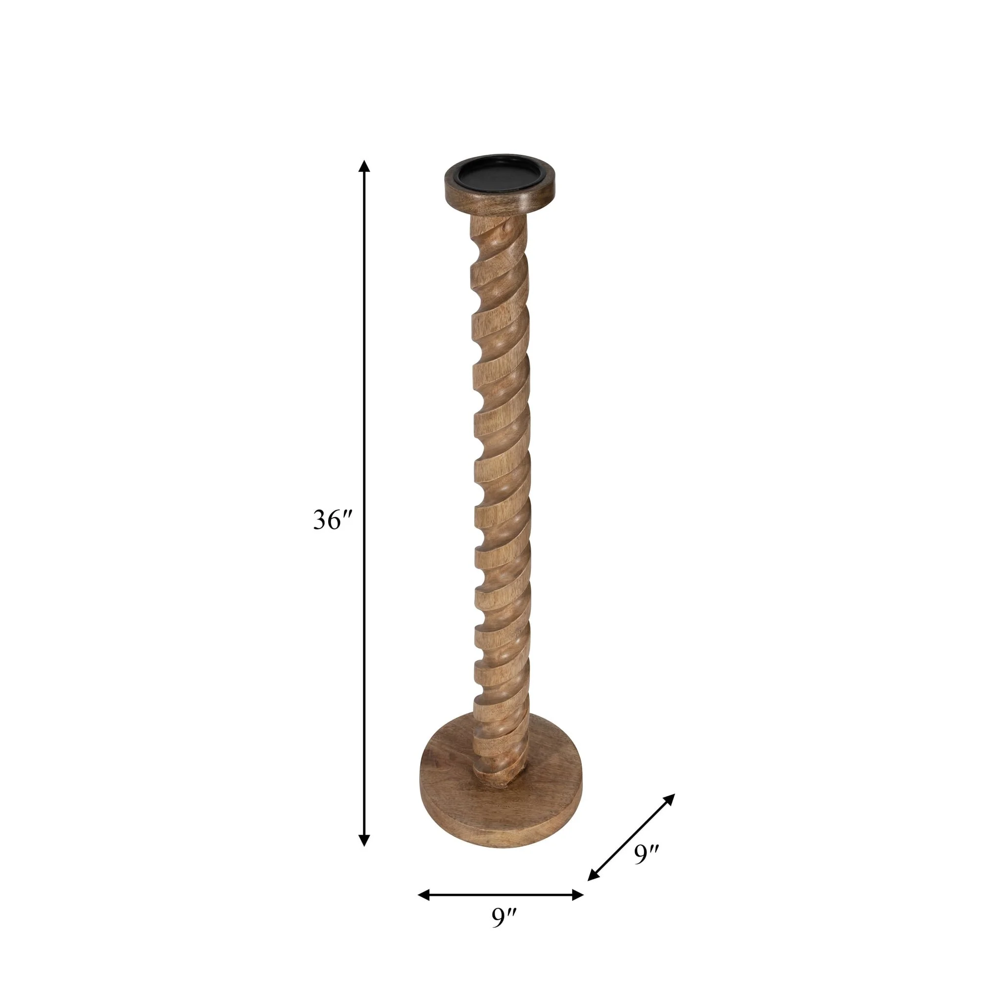 Wood, 36" Spiral Floor Pillar Candleholder, Natura - Image 7