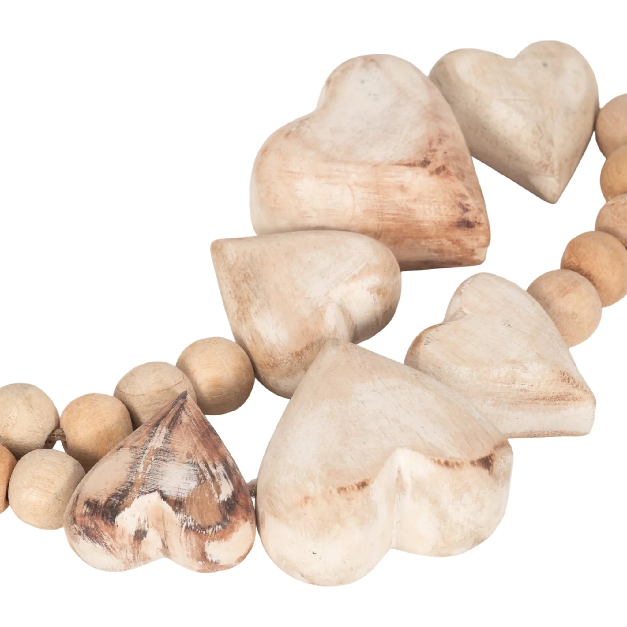 Wood, 38" Heart Beaded Garland, White - Image 4